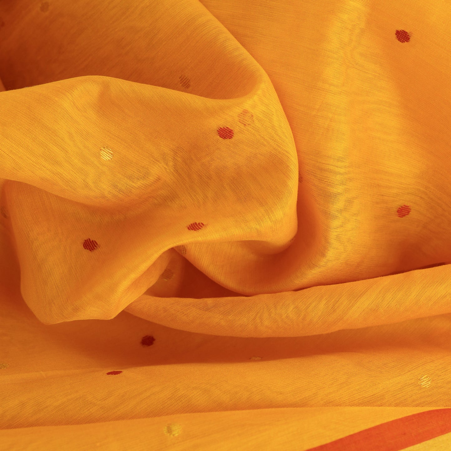 BASANT - Yellow Cotton Silk Chanderi Saree with Maroon Buttis