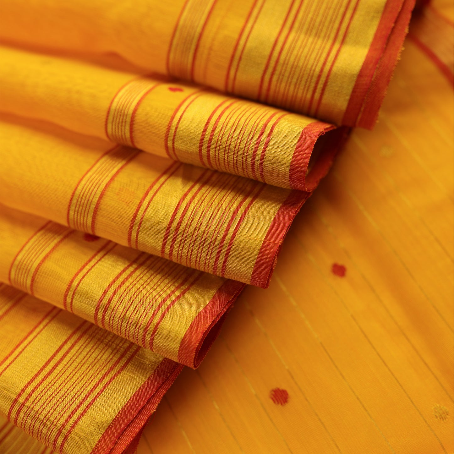 BASANT - Yellow Cotton Silk Chanderi Saree with Maroon Buttis