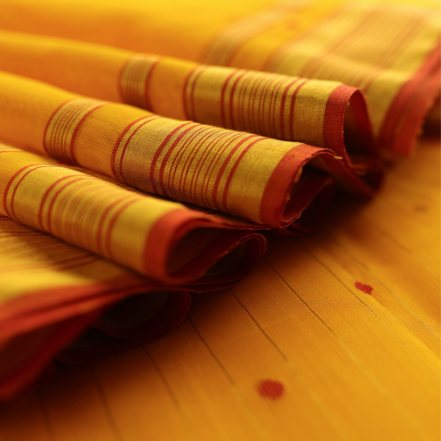 BASANT - Yellow Cotton Silk Chanderi Saree with Maroon Buttis