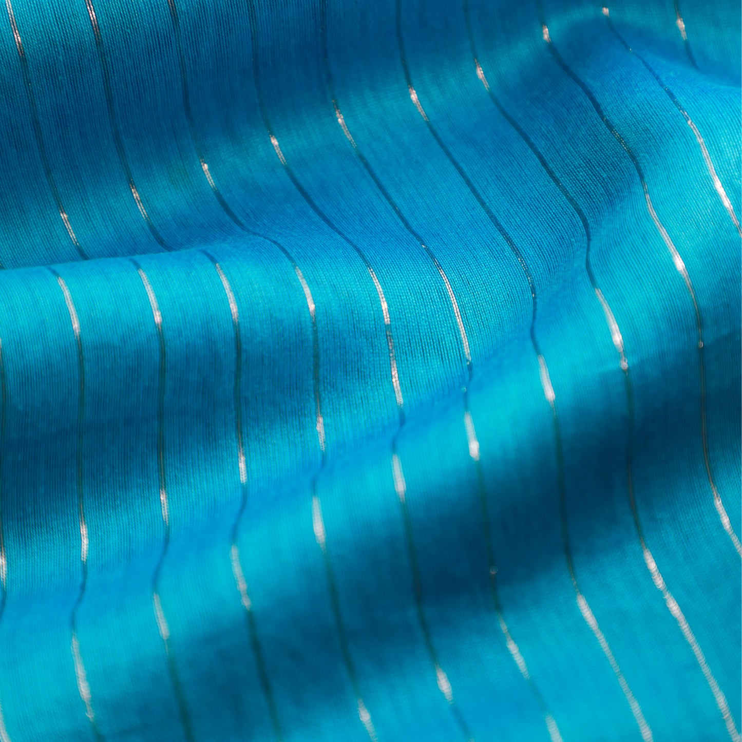 AASMAAN - Turquoise Cotton Silk Chanderi Saree with Silver Stripes