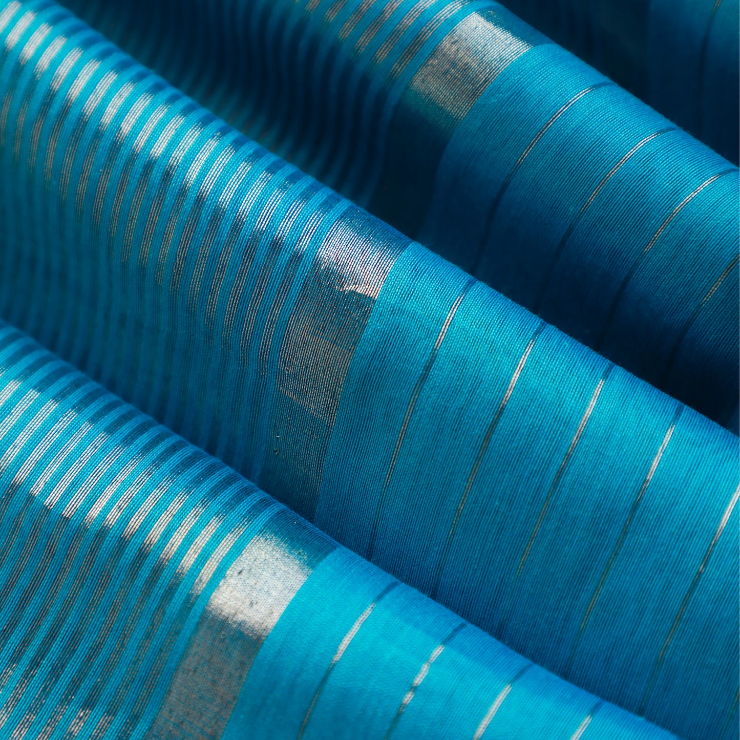 AASMAAN - Turquoise Cotton Silk Chanderi Saree with Silver Stripes