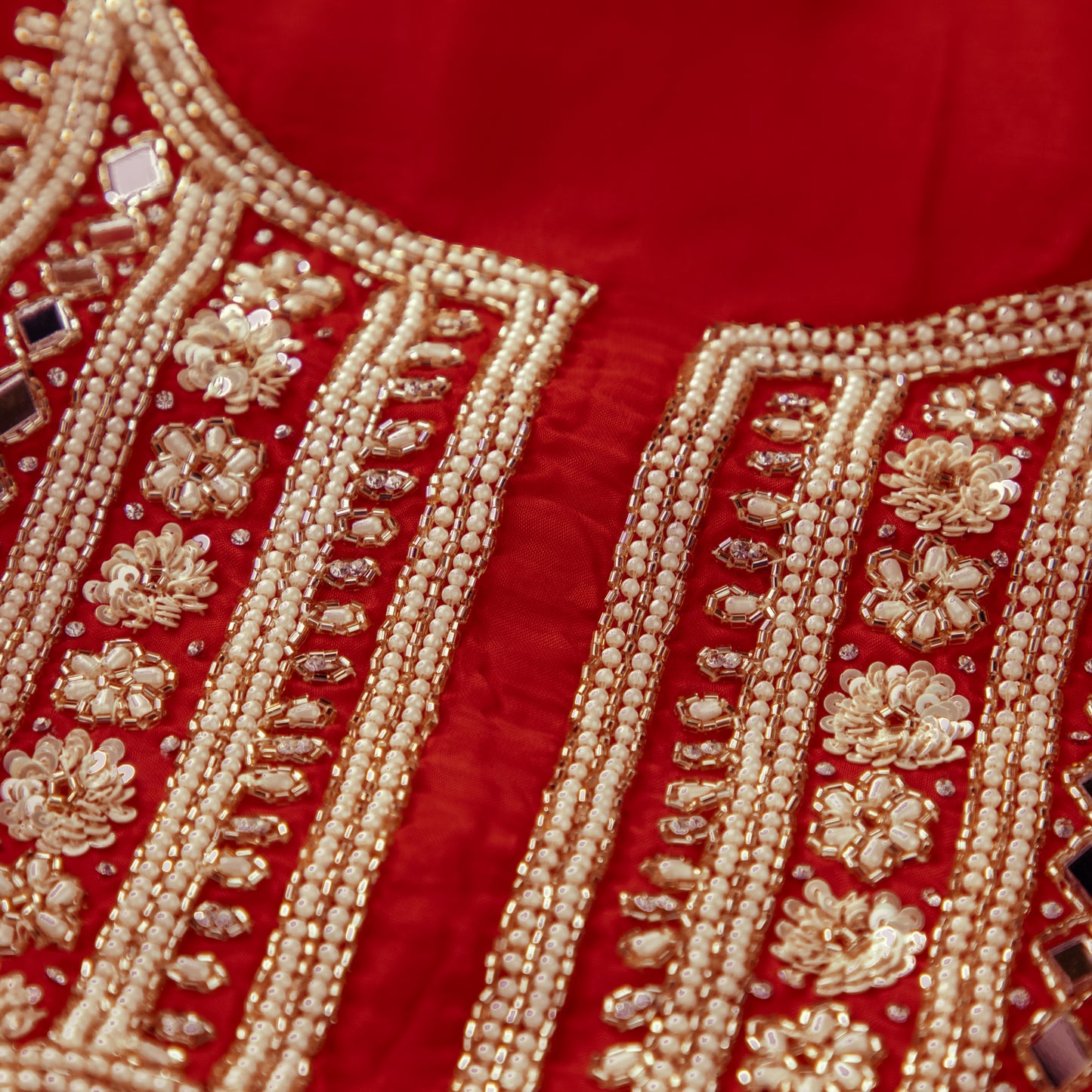 Red Glass Organza Silk Kurta Set - Anilaa