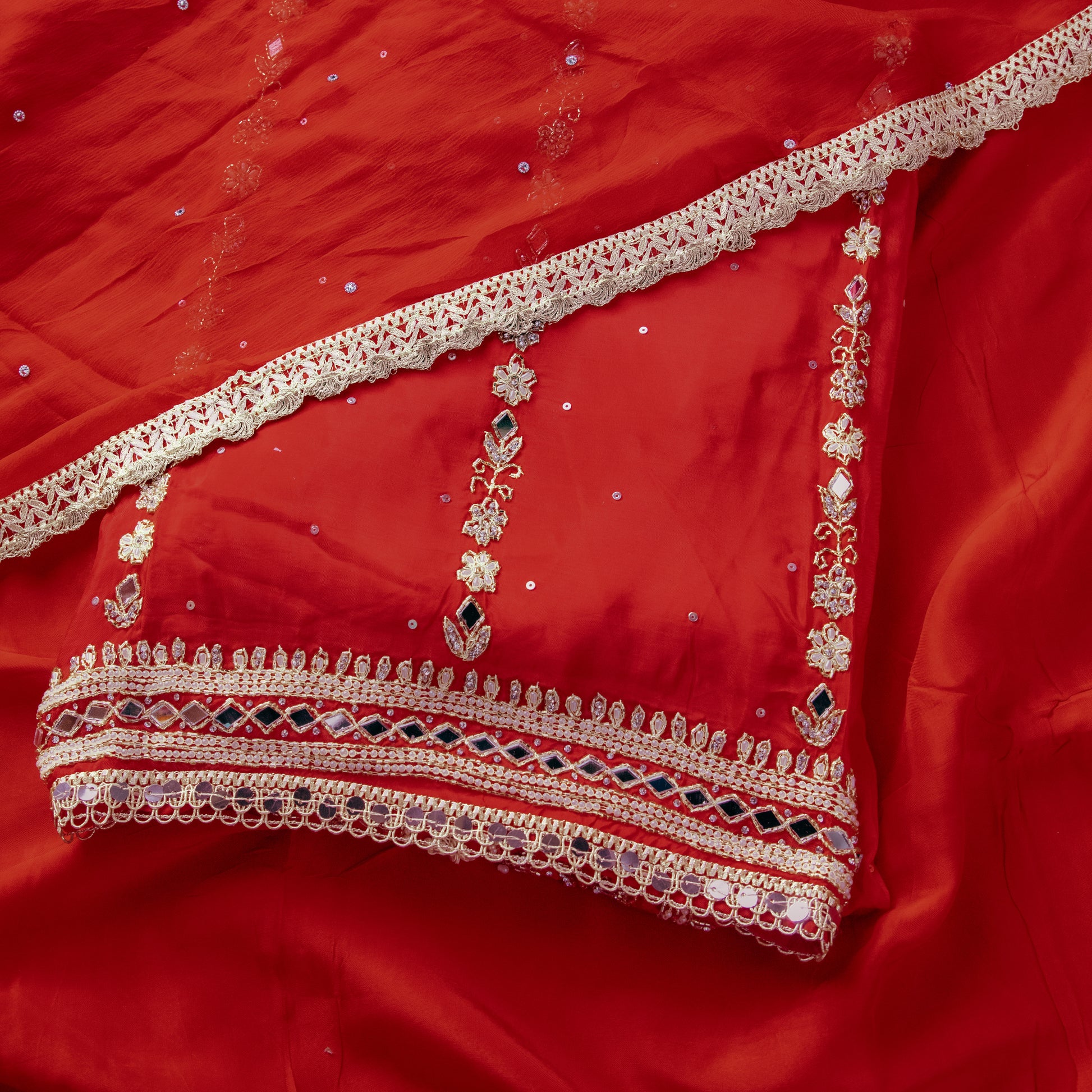 Red Organza Silk Kurta Suit Set