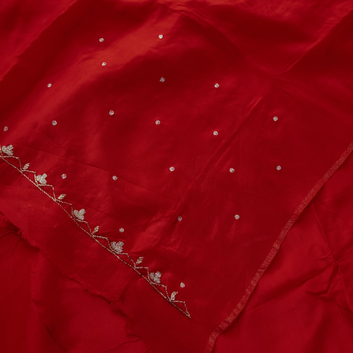 Red Glass Organza Silk Suit Set - Dress Material