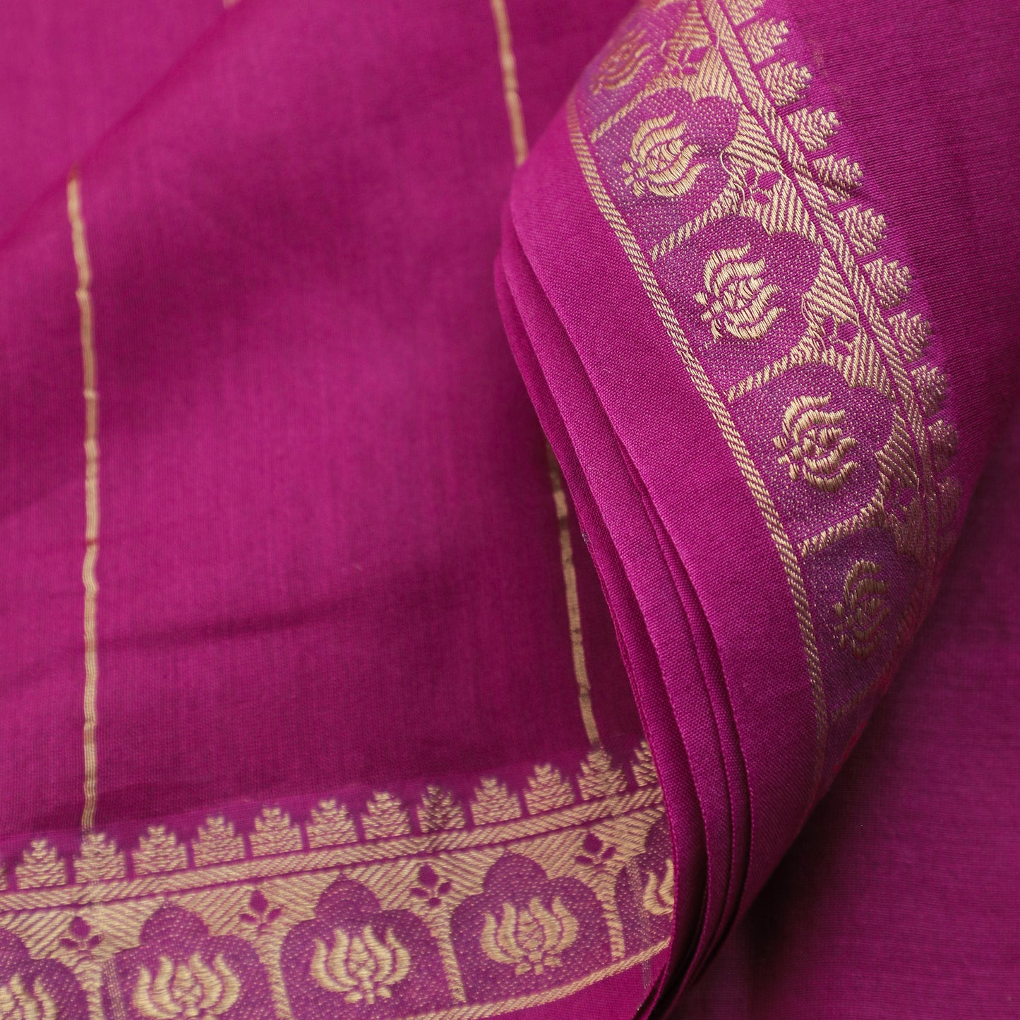 MAGNETIC MAGENTA - Dark Pink Cotton Silk Chanderi Saree with Lotus Motif on Border