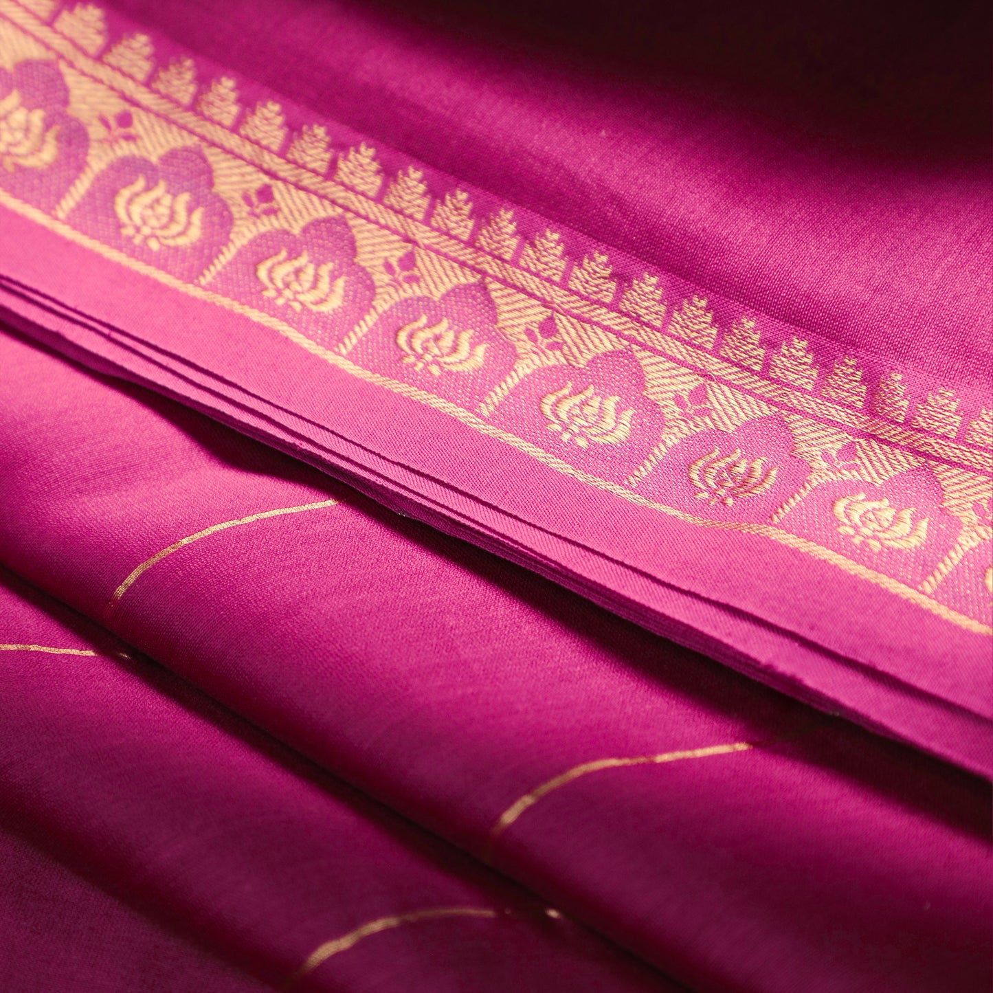 MAGNETIC MAGENTA - Dark Pink Cotton Silk Chanderi Saree with Lotus Motif on Border