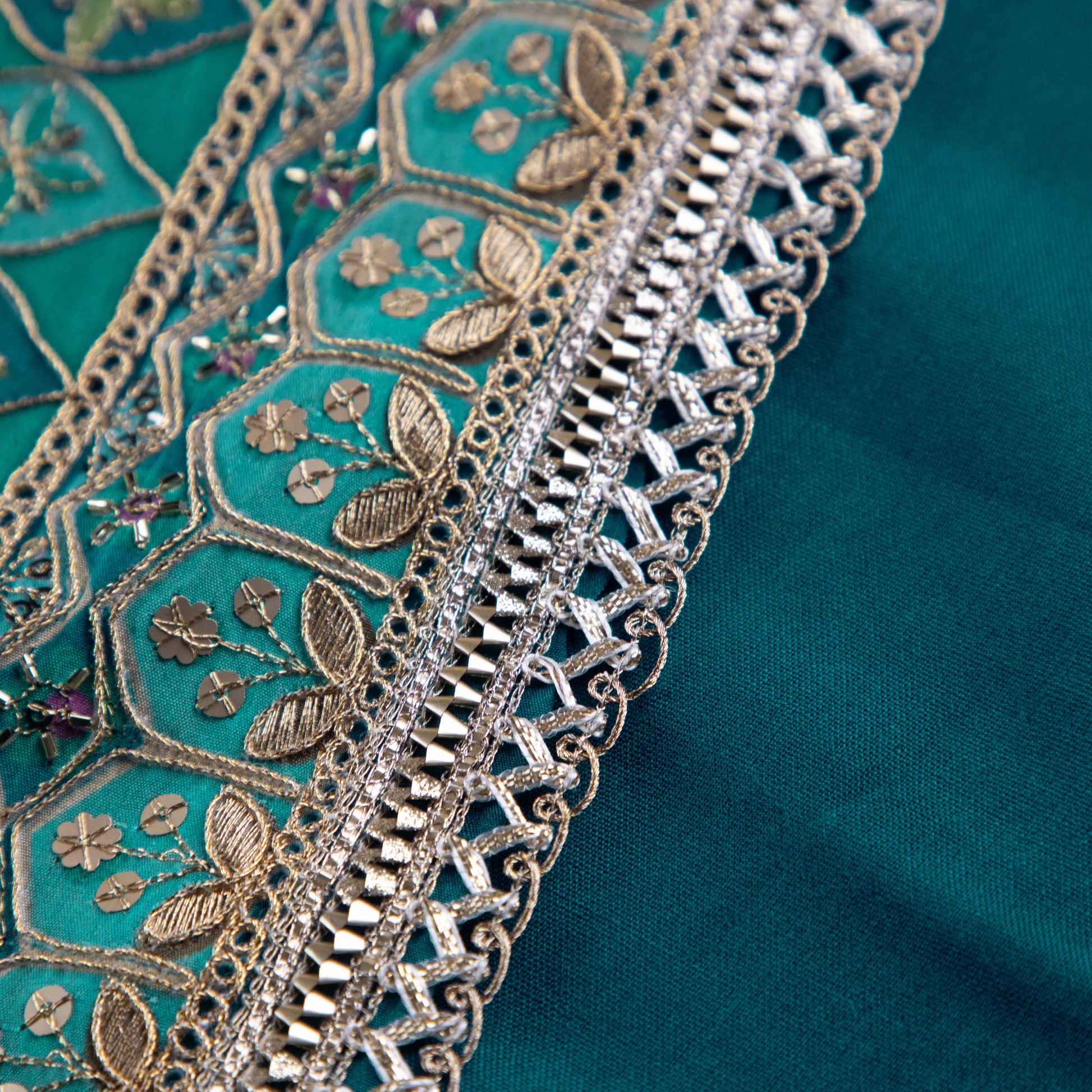 Turquoise Green Glass Organza Fabric Kurta Suit Set