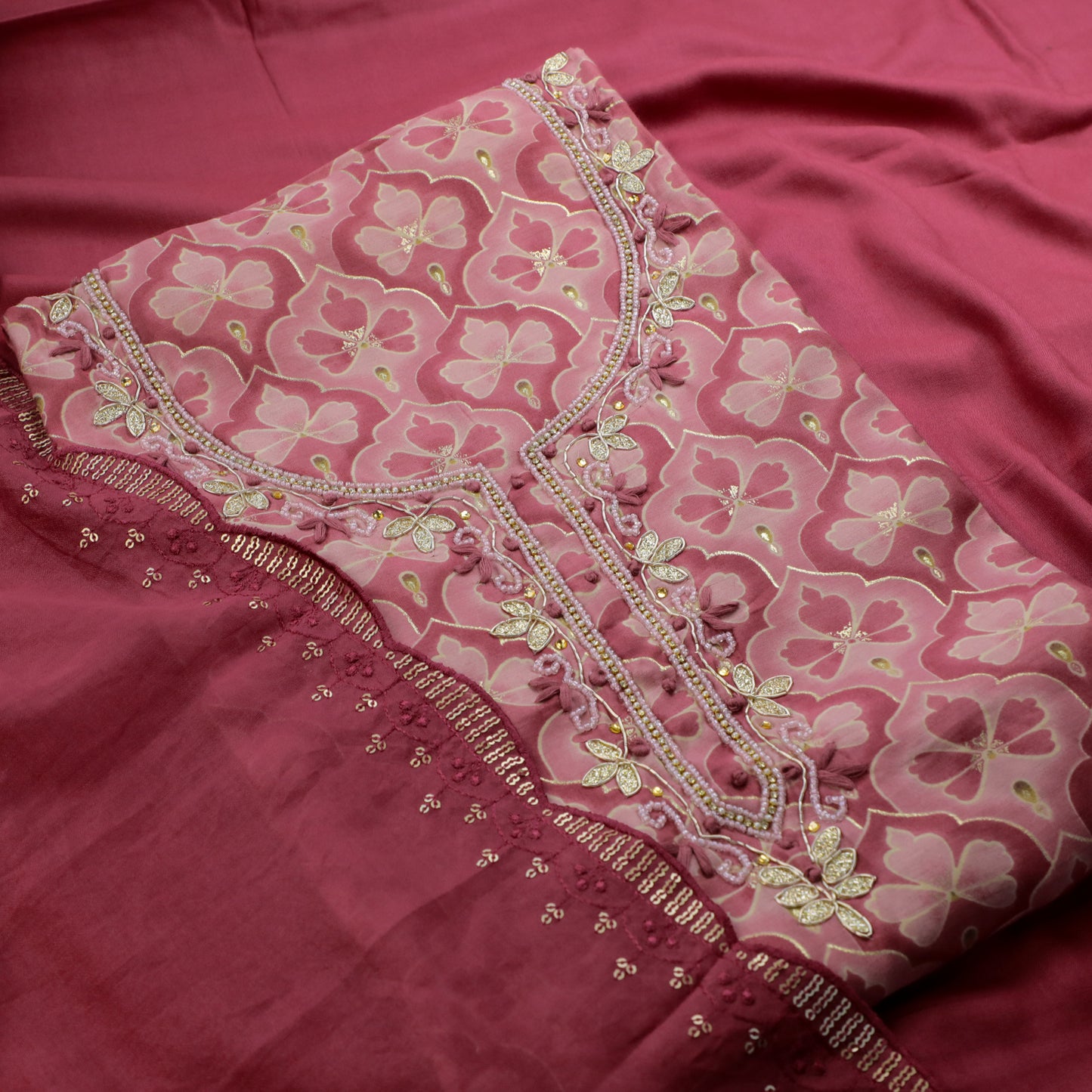 Coral Muslin Silk Suit Set