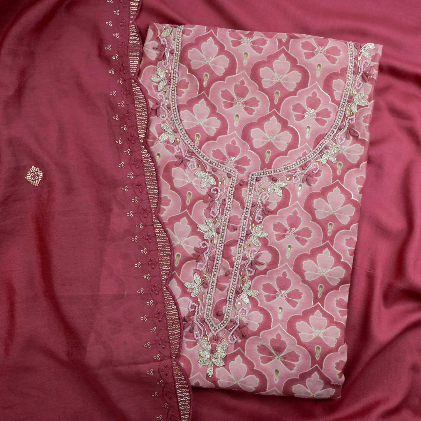 Coral Colour Muslin Silk Kurta Suit Set