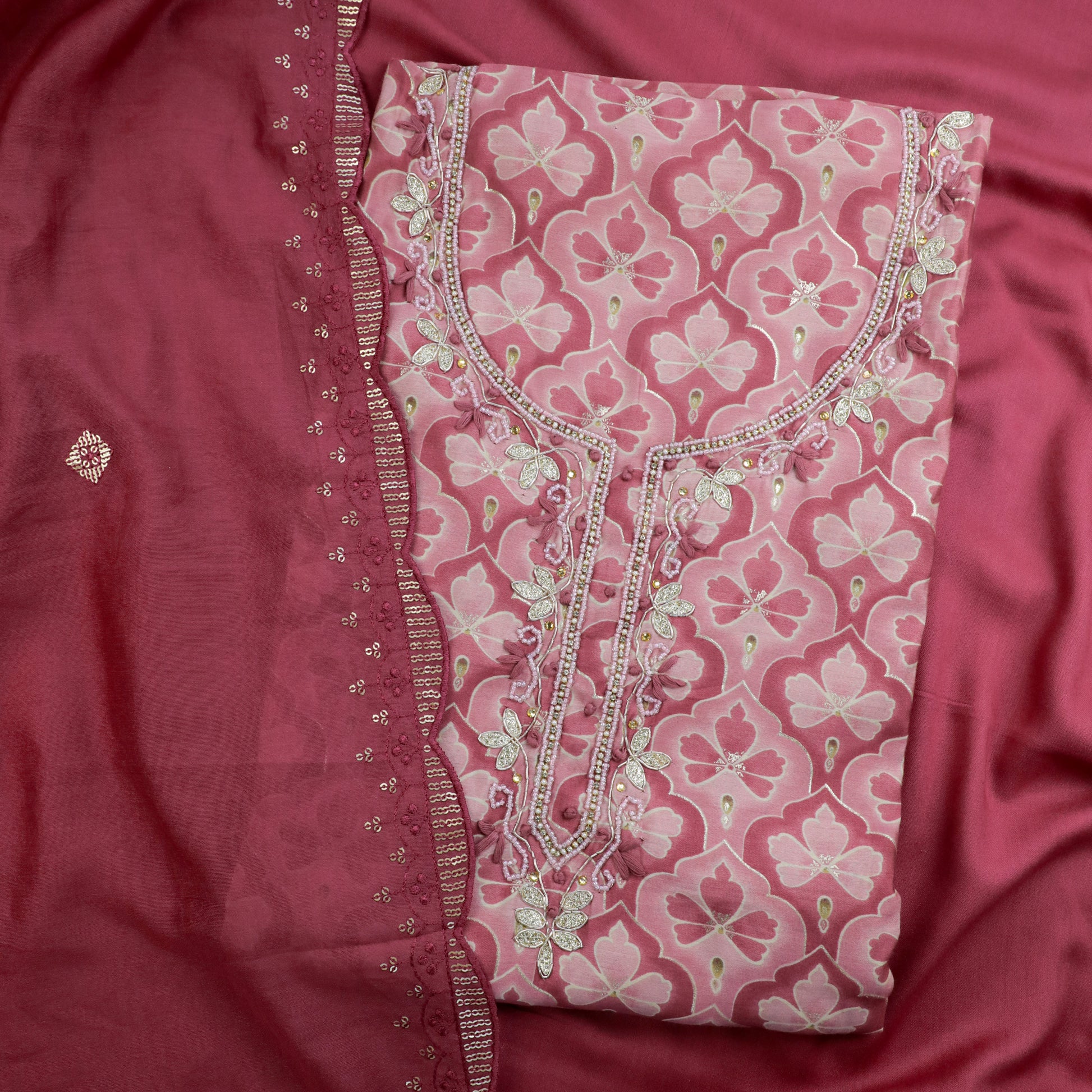 Coral Colour Muslin Silk Kurta Suit Set