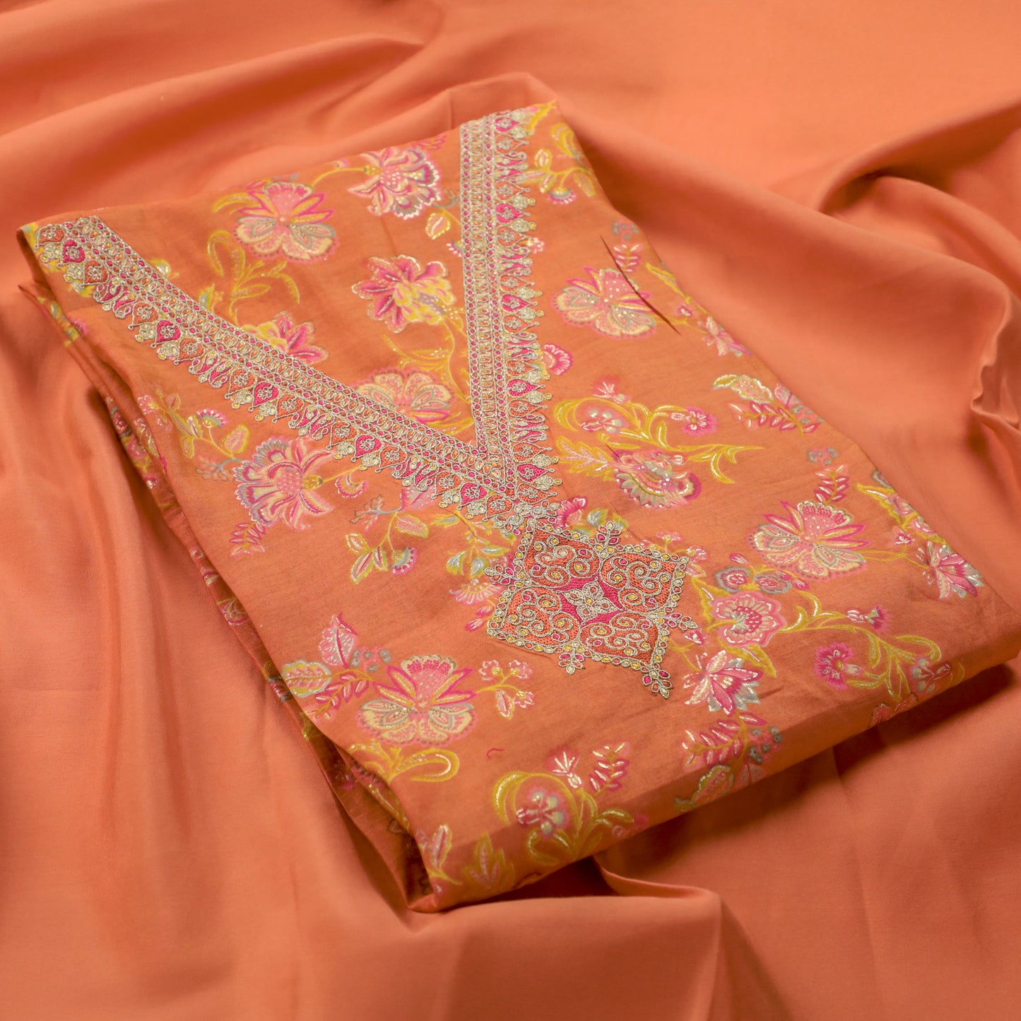 Orange Modal Silk Kurta Suit Set