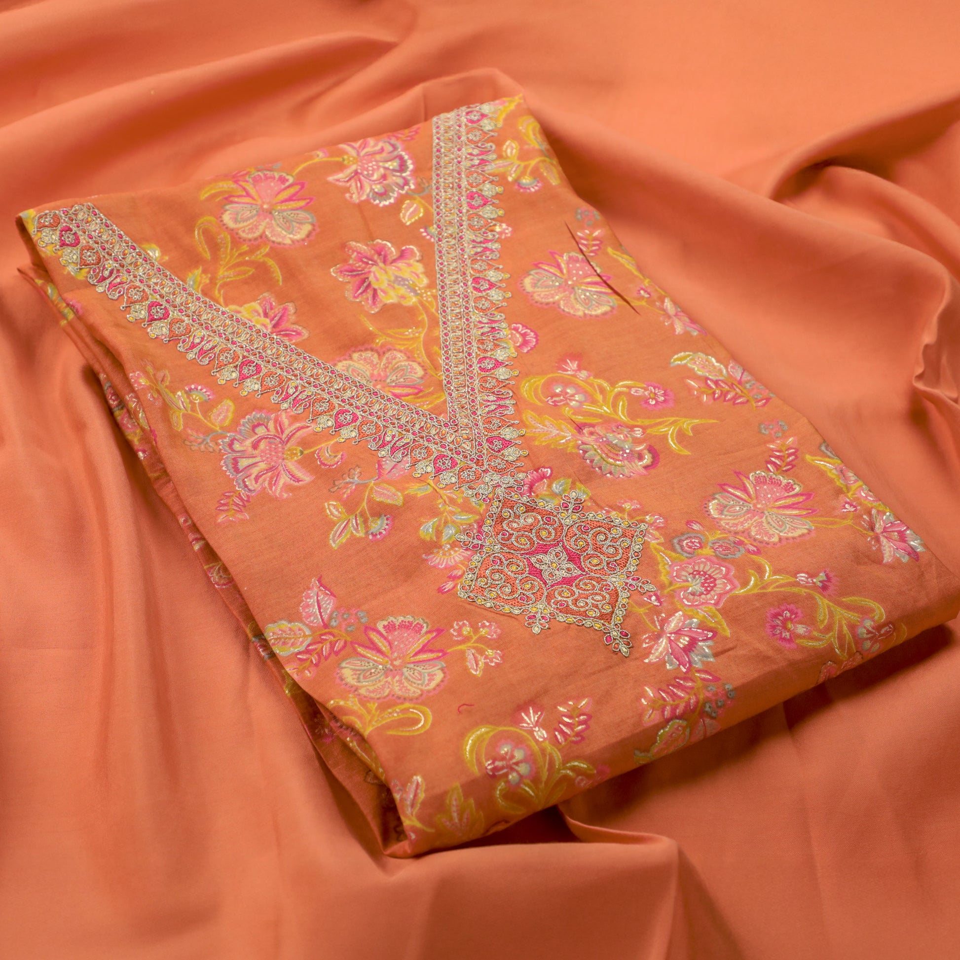 Orange Modal Silk Kurta Suit Set