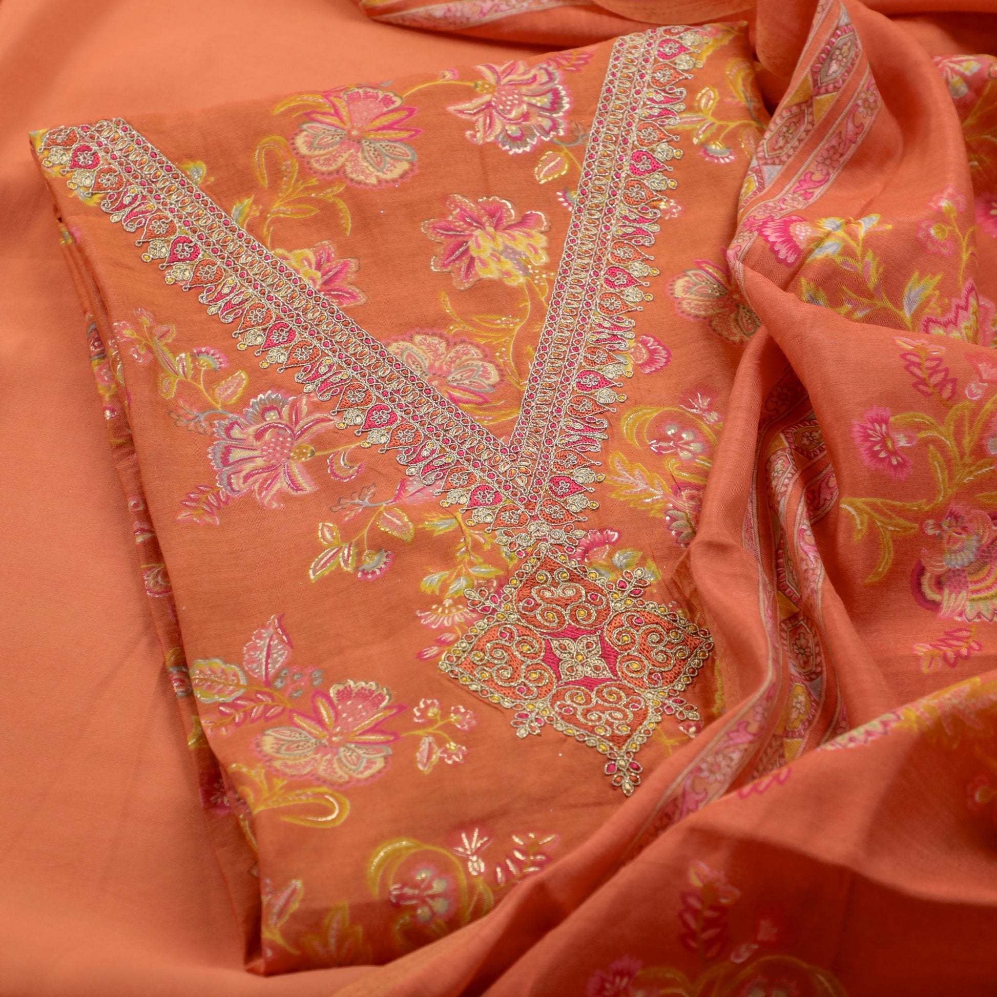 Orange Modal Silk Kurta Set - Anilaa