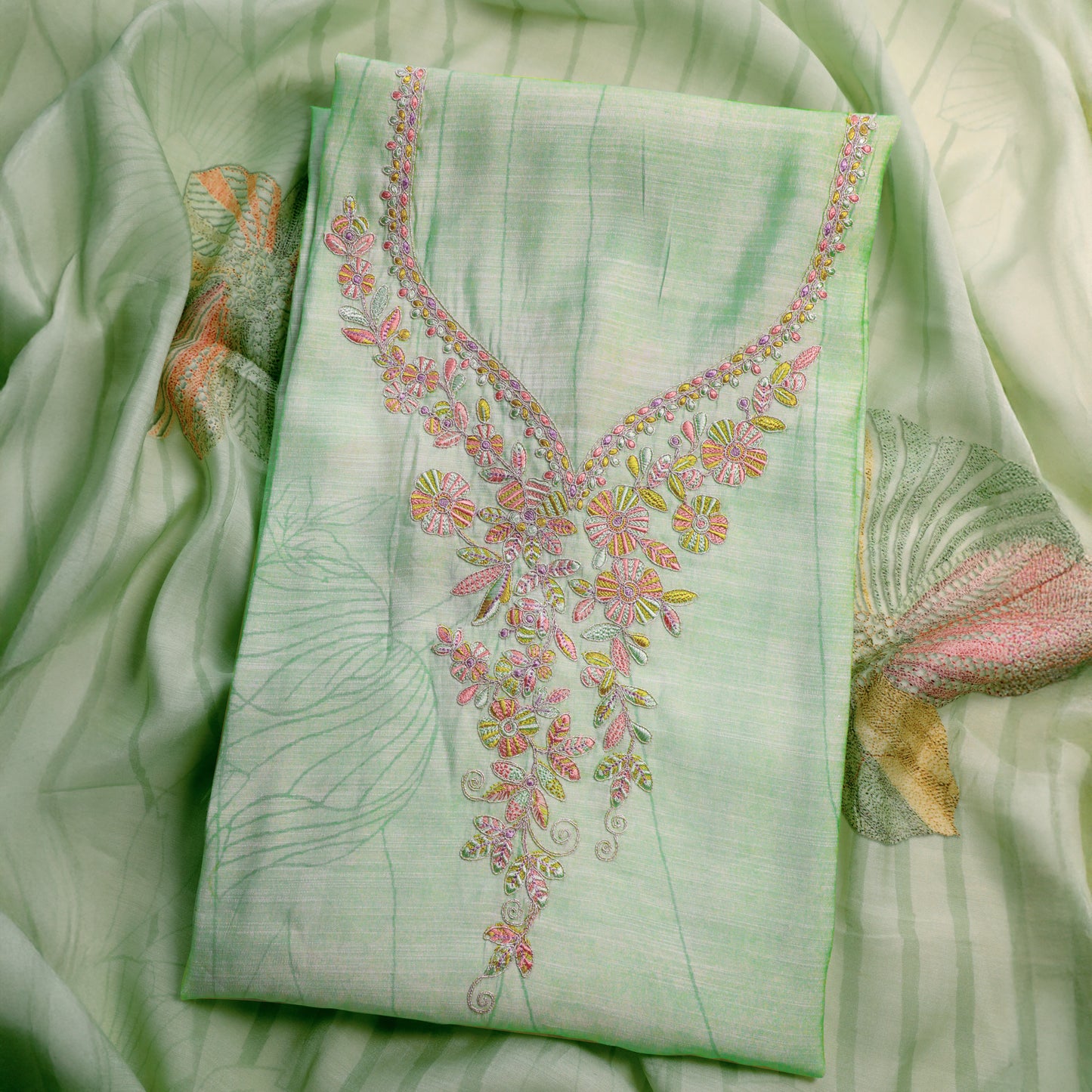 Light Pista Linen Silk Kurta Suit Set