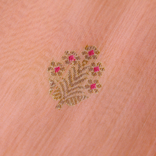 MUNGA - Peach Cotton Silk Chanderi Saree with Floral Motifs
