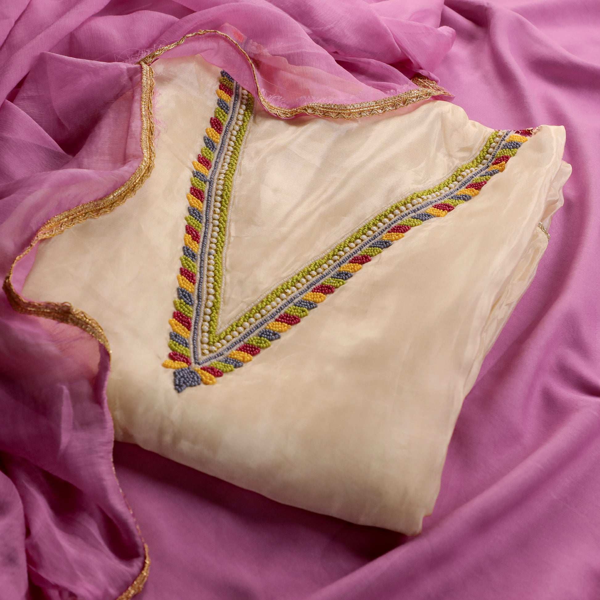 Off White Organza Kurta Suit Set