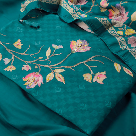HARINI – Peacock Green Muslin Silk Suit Set