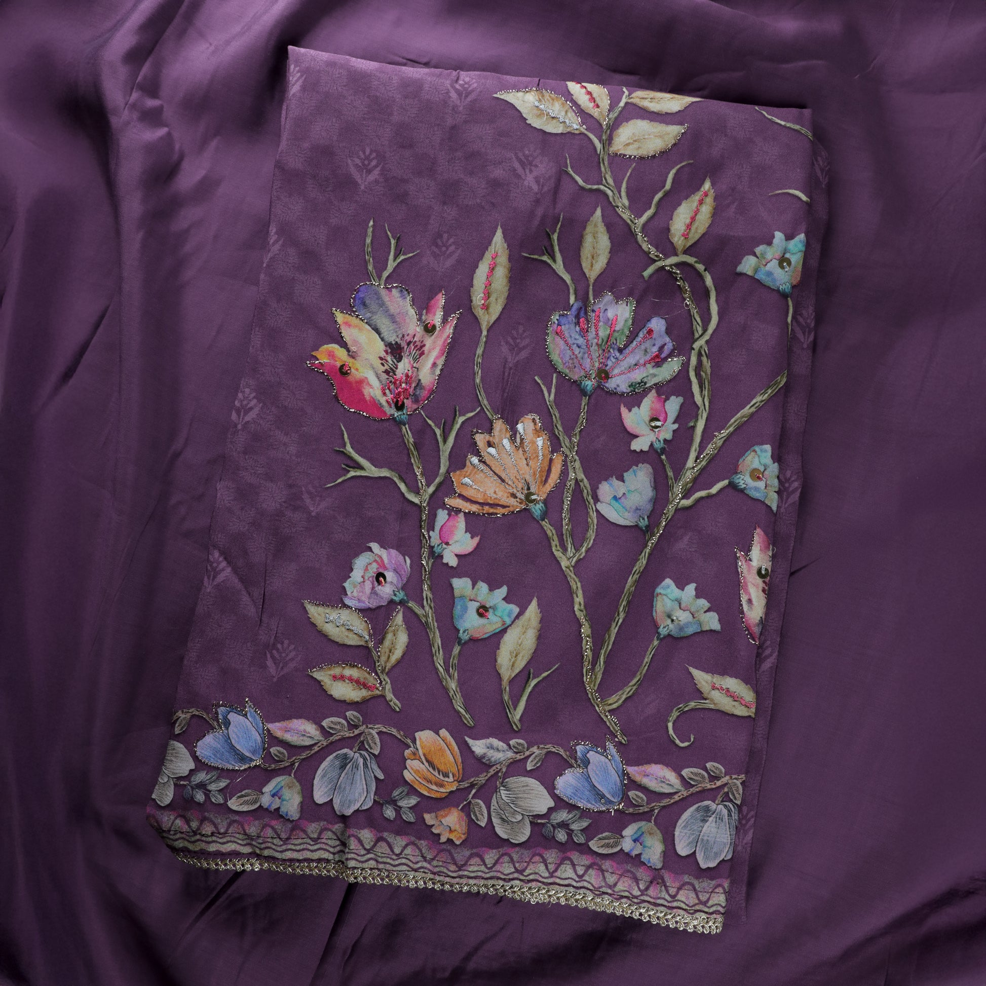 Purple Muslin Silk Suit Set - Anilaa