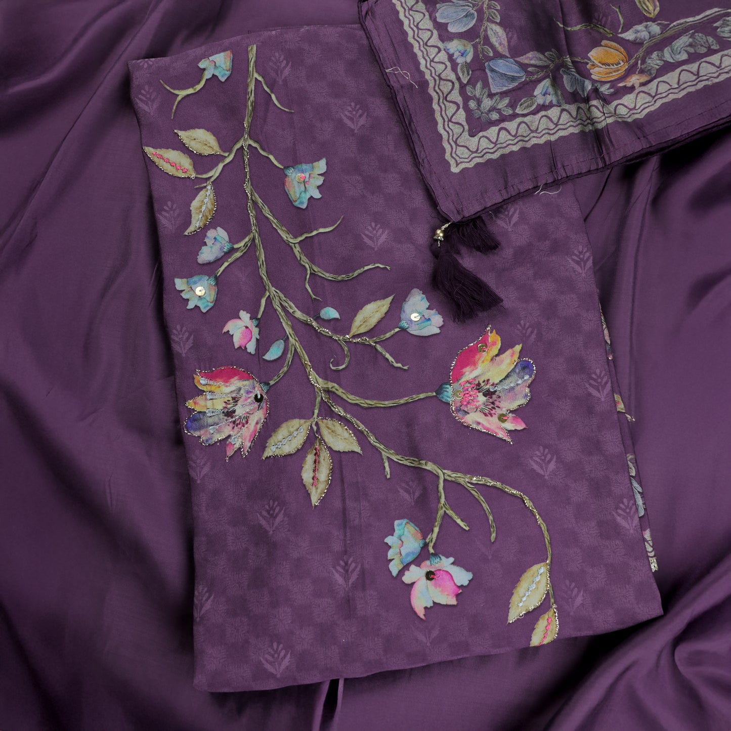Purple Muslin Silk Kurta Suit Set