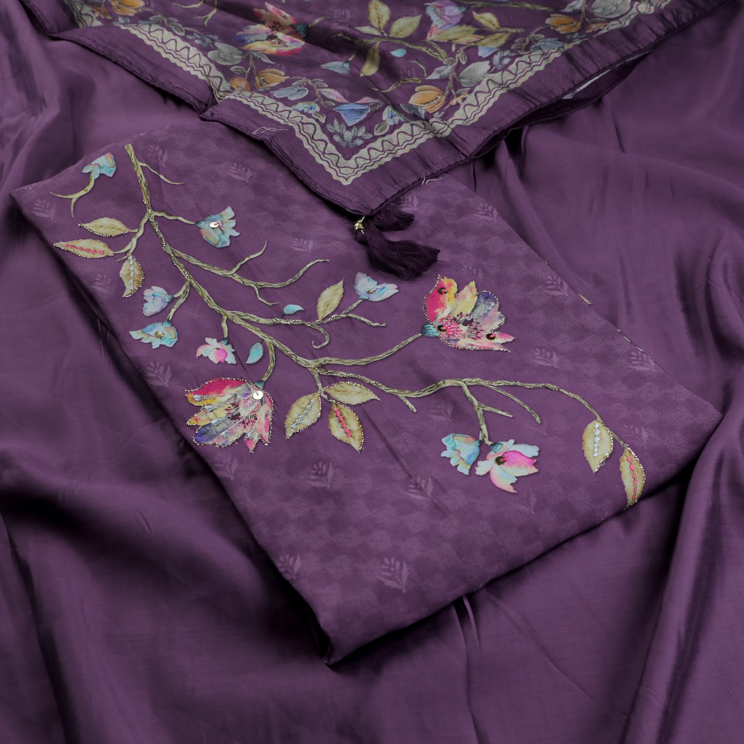 Purple Silk Kurta Suit Set