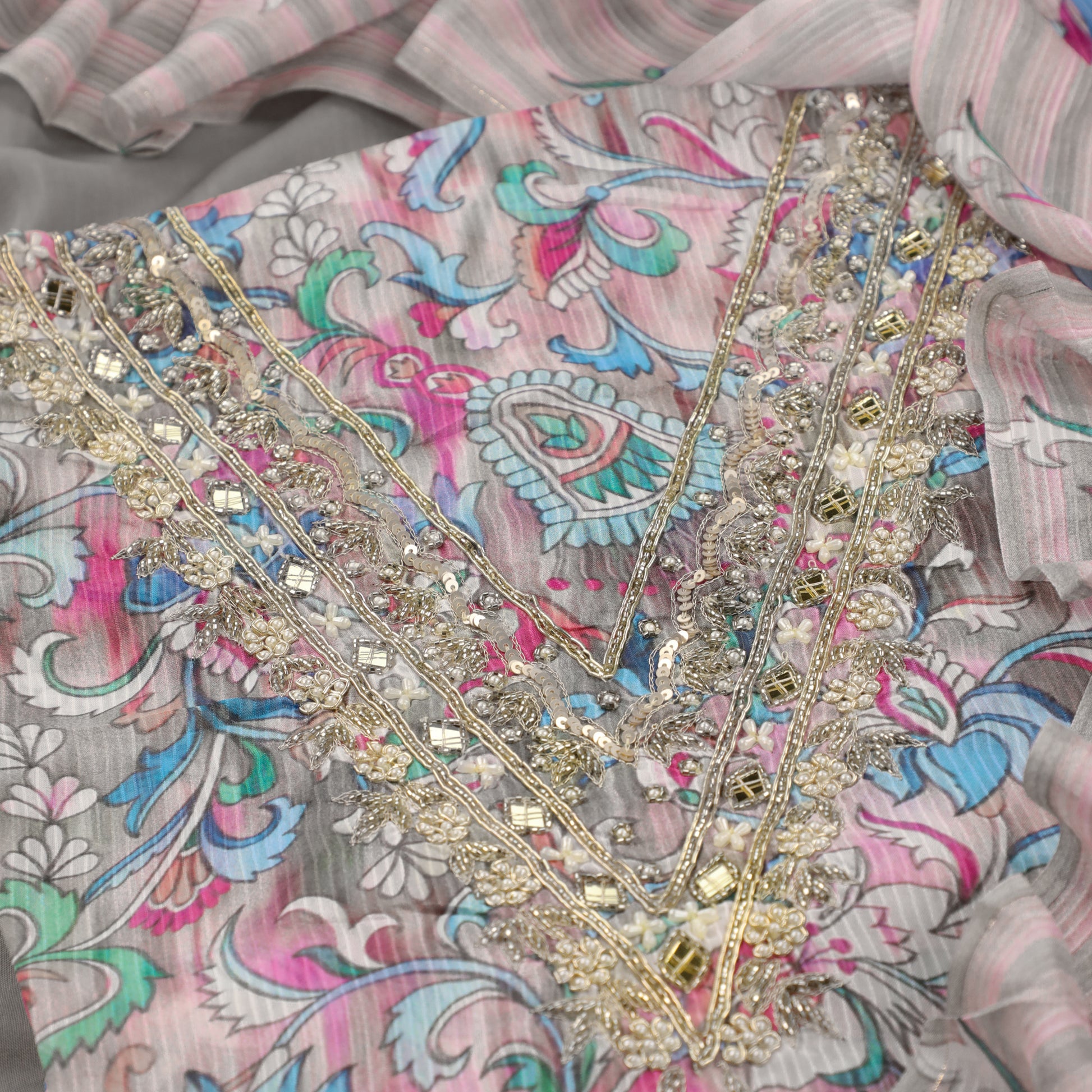 Light Grey Muslin Suit Set