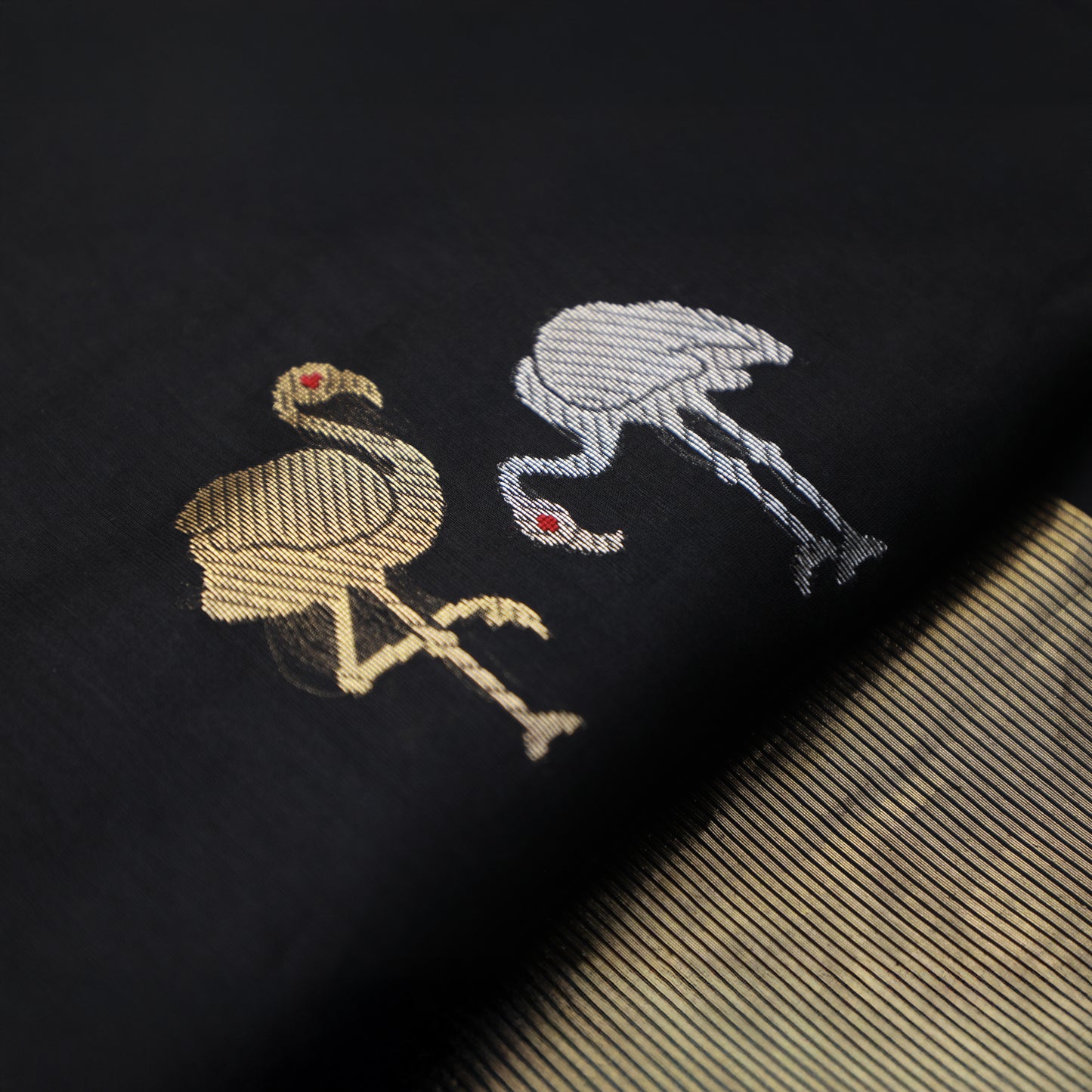 SHYAM - Black Chanderi Silk Saree with Swan Motifs