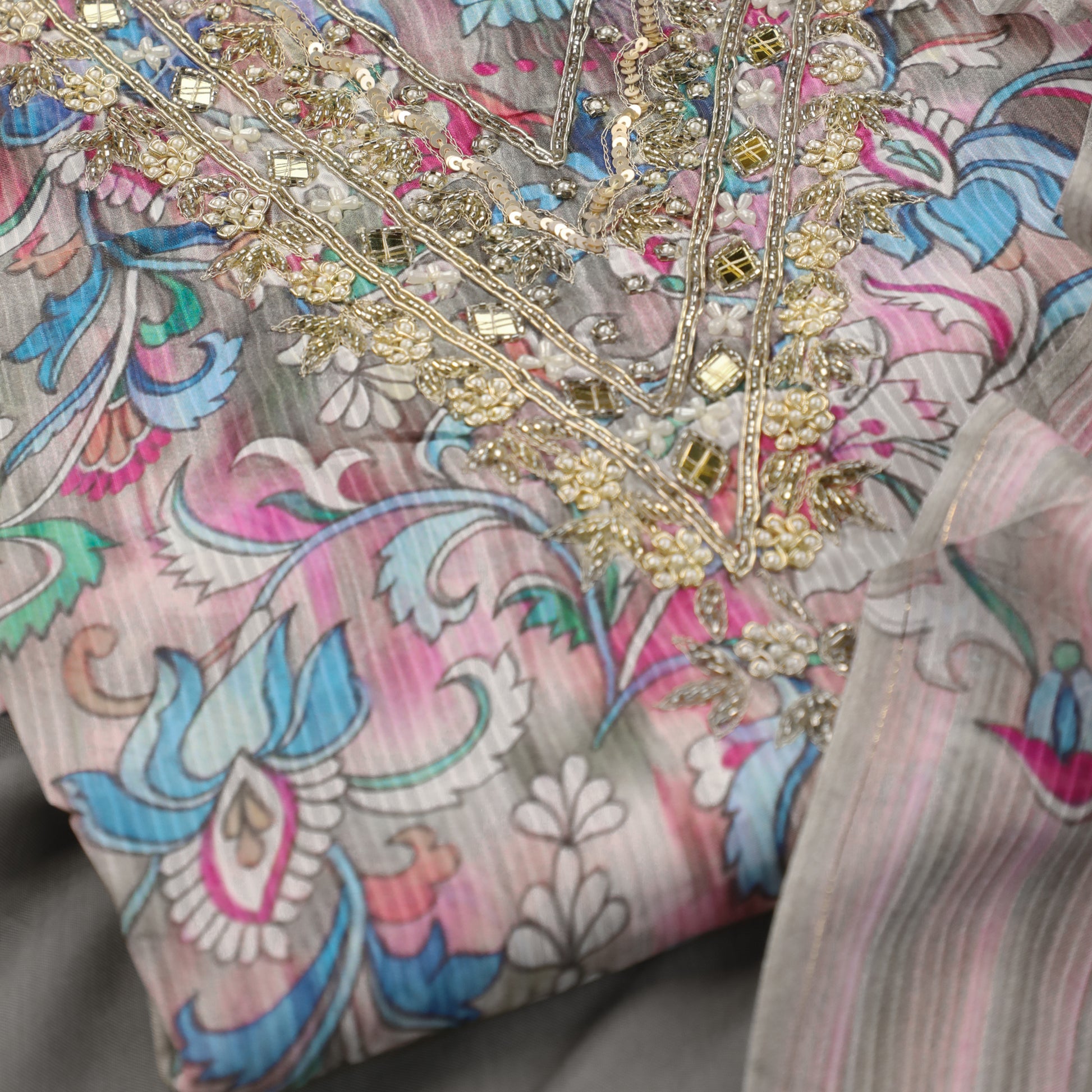 Light Grey Muslin Kurta Suit Set