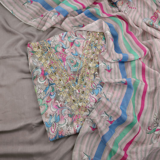 HARSHITA - Light Grey Muslin Suit Set