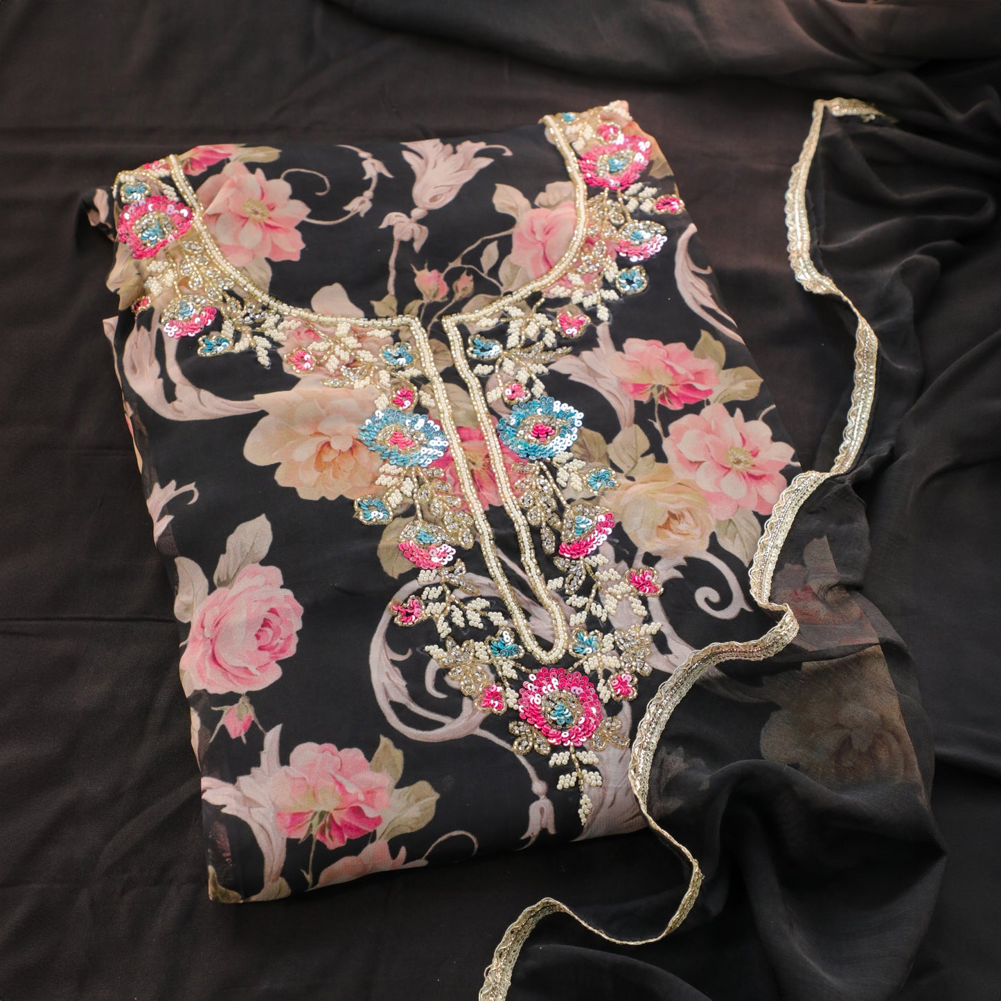 Black Organza Kurta Suit Set