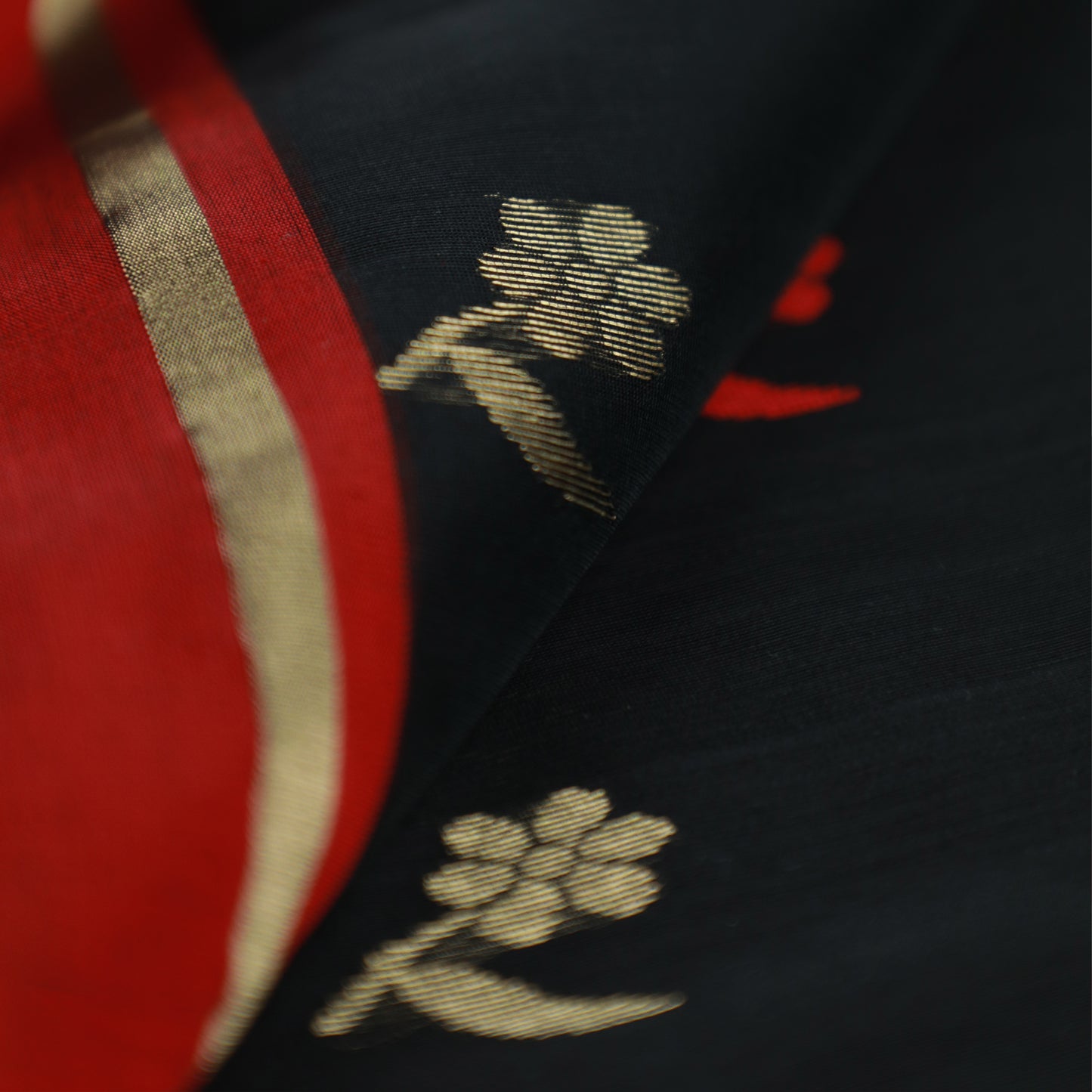 SHYAM - Black Cotton Silk Chanderi Saree with Red Border