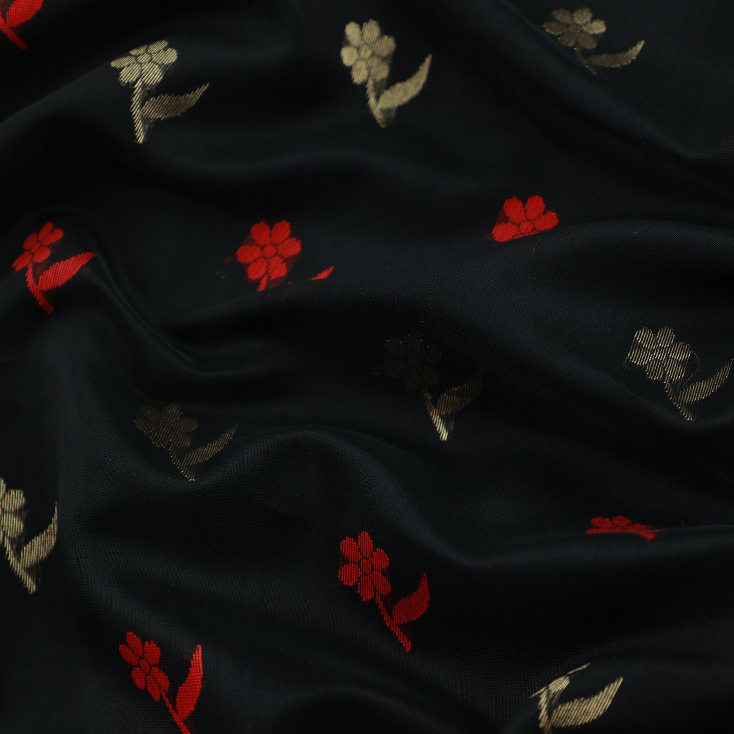 SHYAM - Black Cotton Silk Chanderi Saree with Red Border