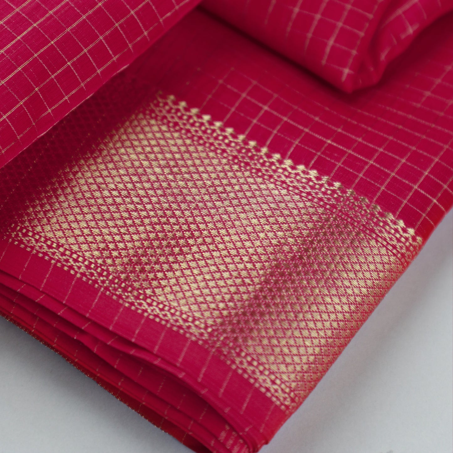 MEHAK - Dark Pink Cotton Silk Maheshwari Checked Saree