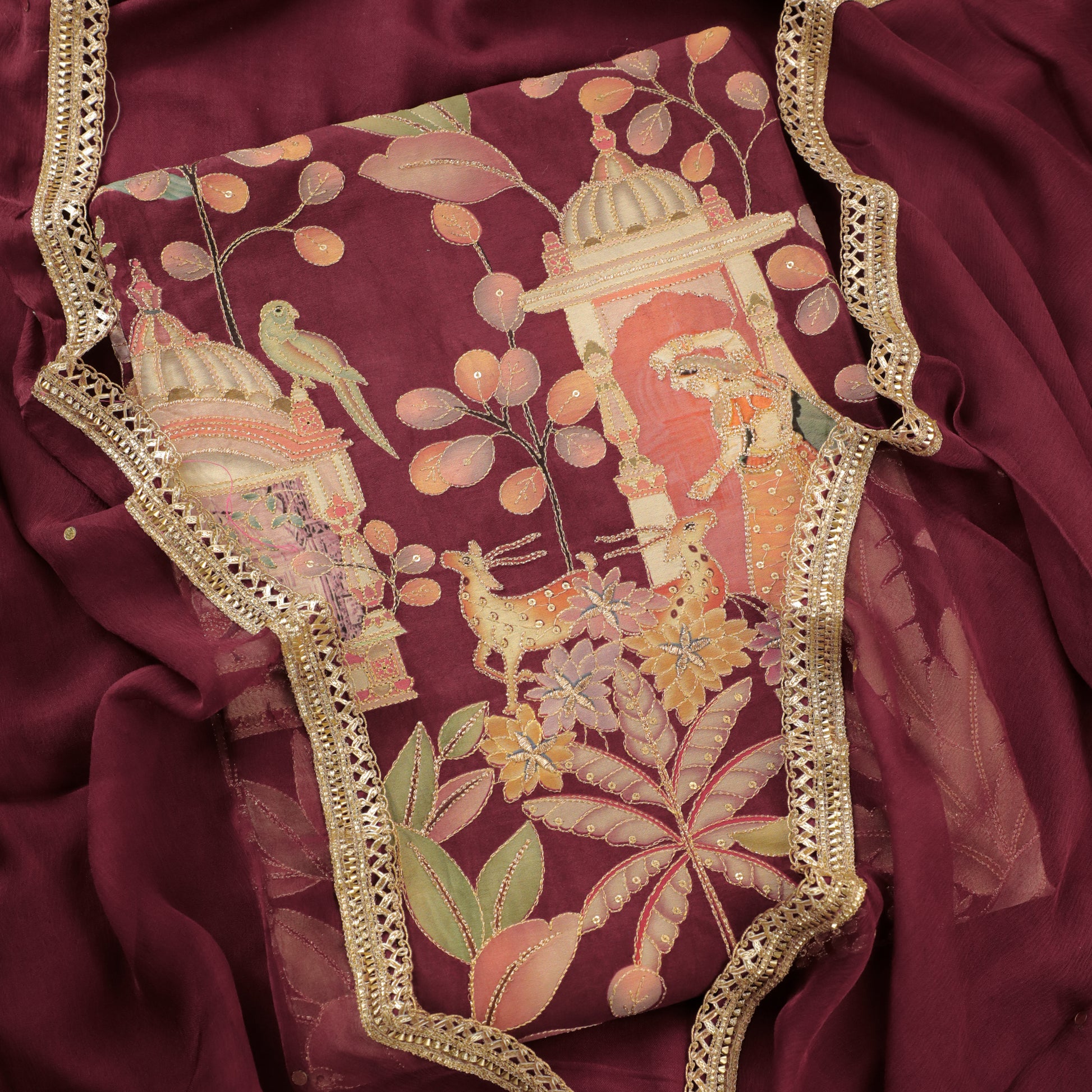 Maroon Glass Organza Kurta Set