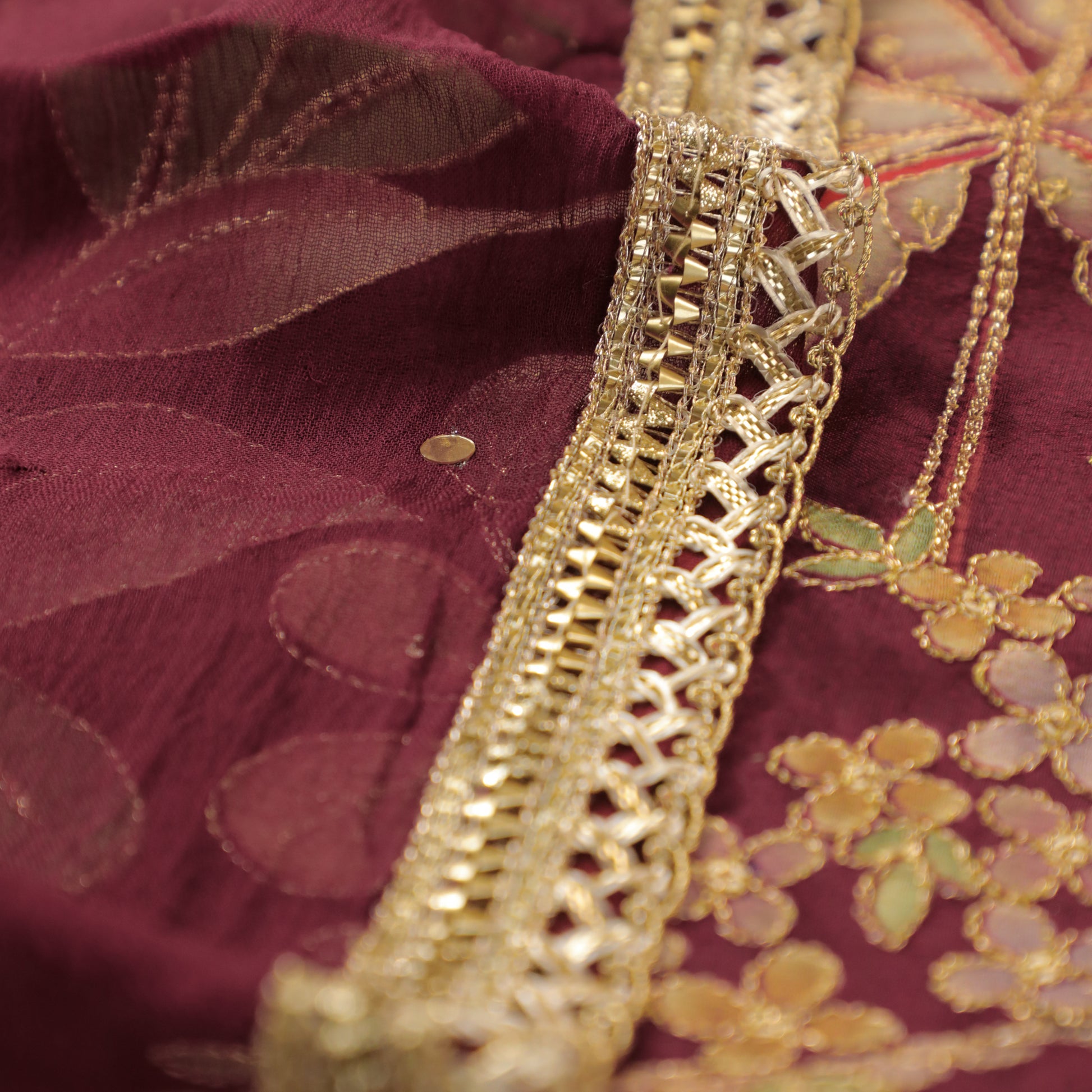 Maroon Organza Kurta Set