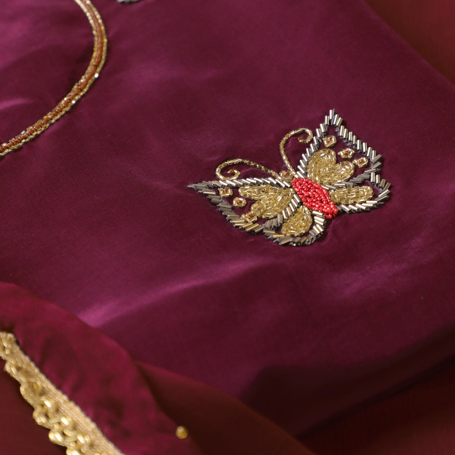 Wine Glass Organza Kurta Suit Set