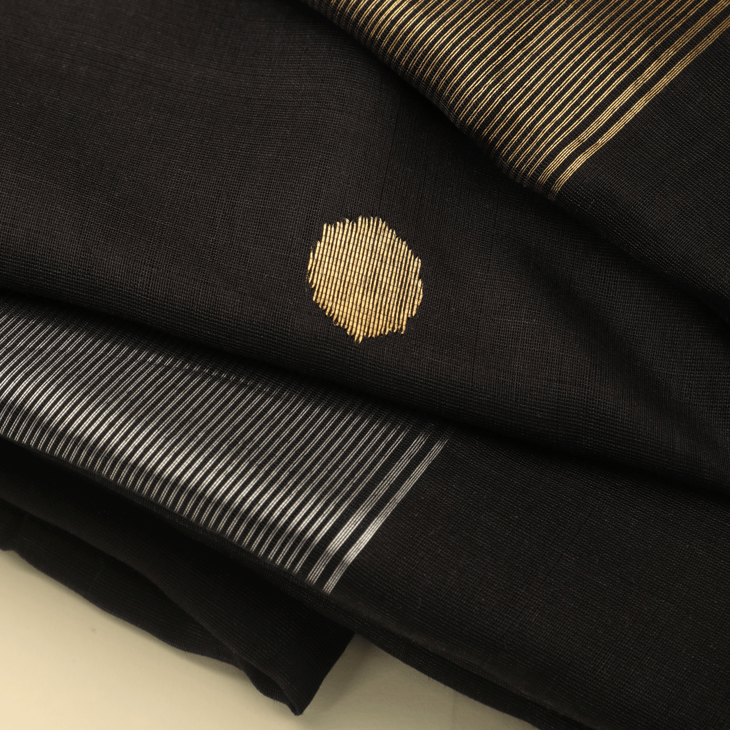 MOHINI - Black Cotton Silk Maheshwari Saree