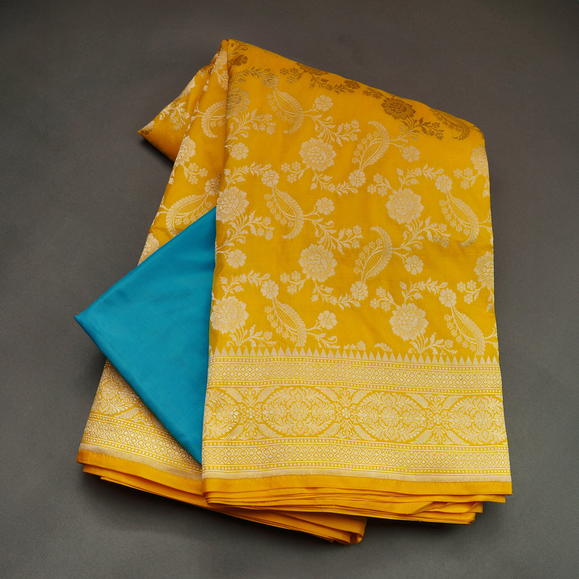Banarasi Yellow Silk Saree with Contrast Blouse