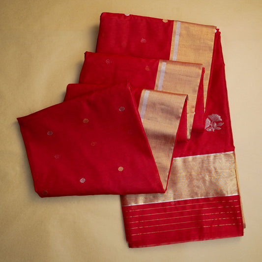 NIHARIKA - Red Silk Cotton Chanderi Sarees