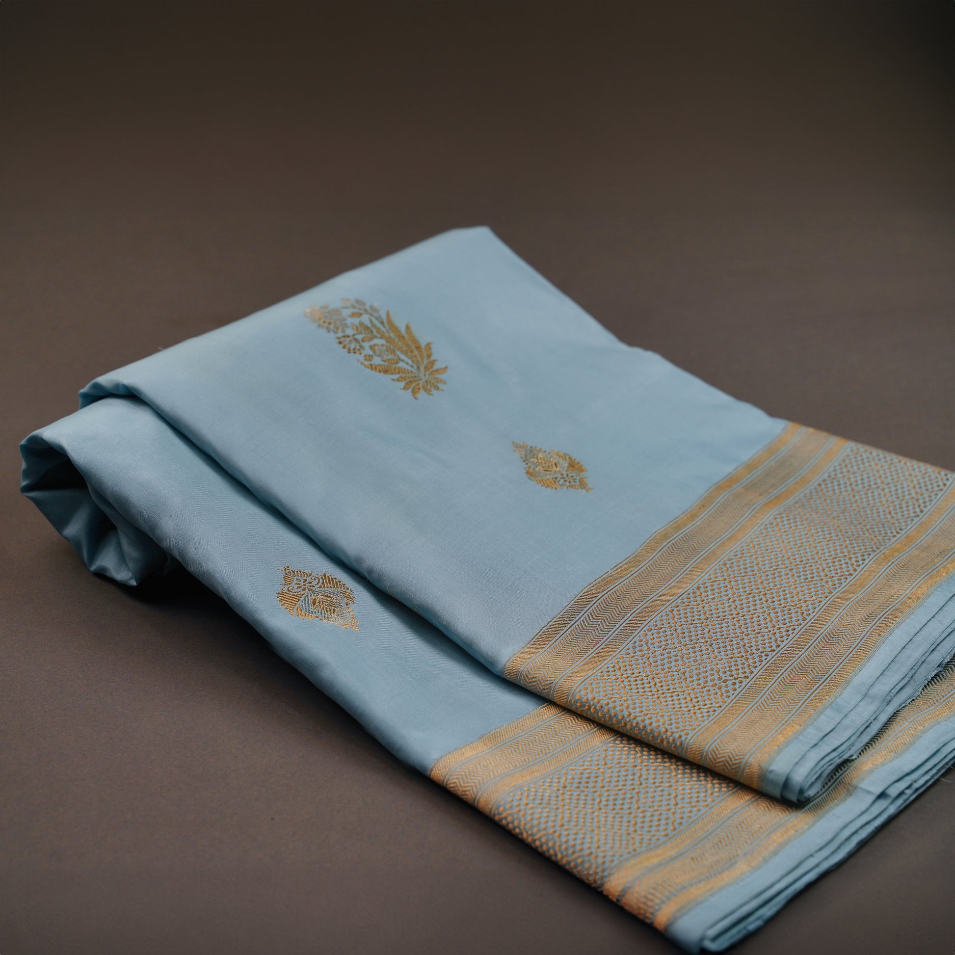 Silk Powder Blue Colour Banarasi Silk Saree