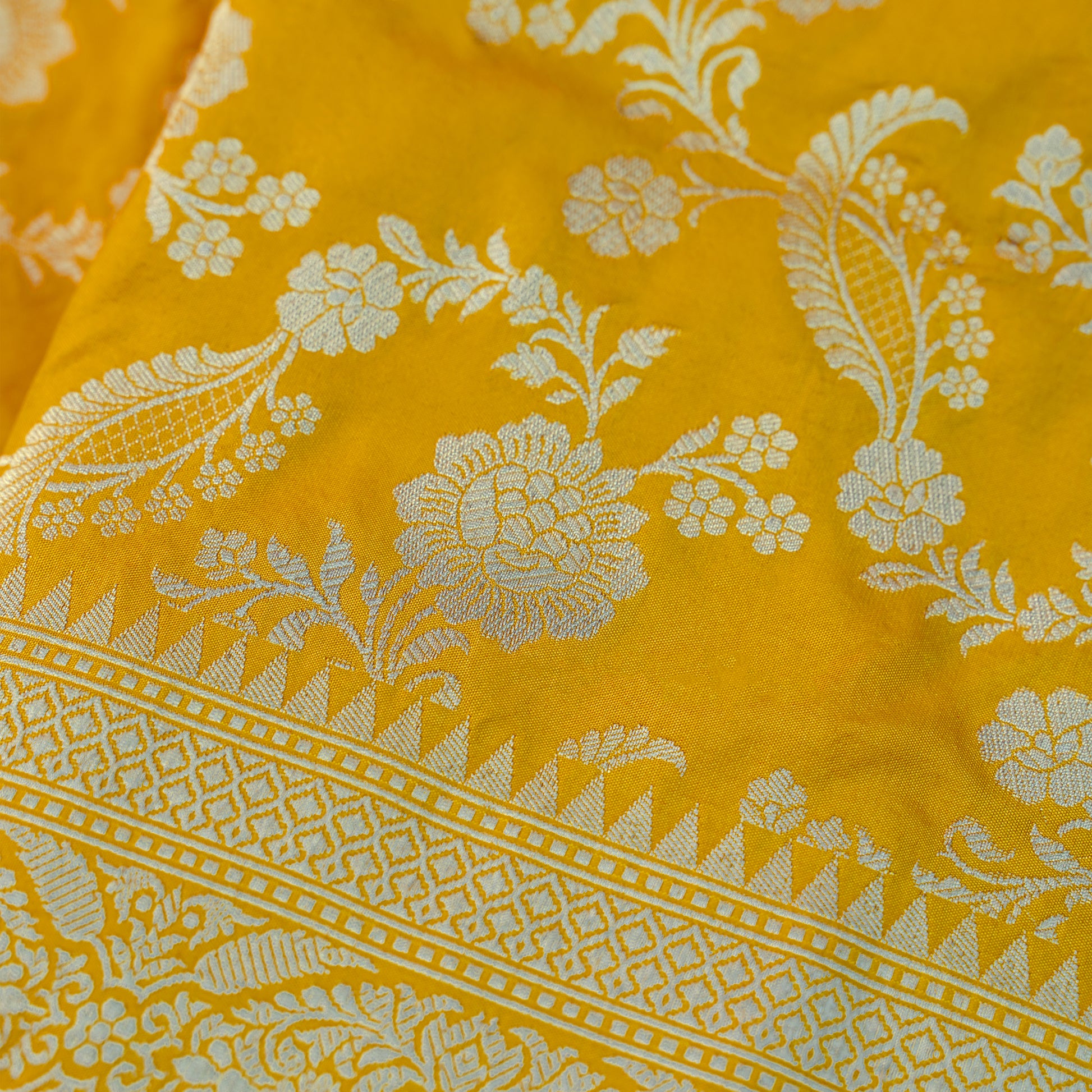 Bright Yellow Colour Banarasi Pure Silk Saree