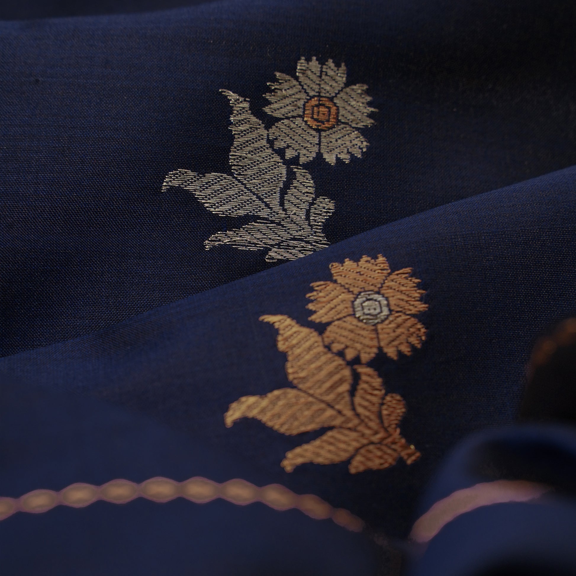 Ink Blue Colour Banarasi Silk Saree