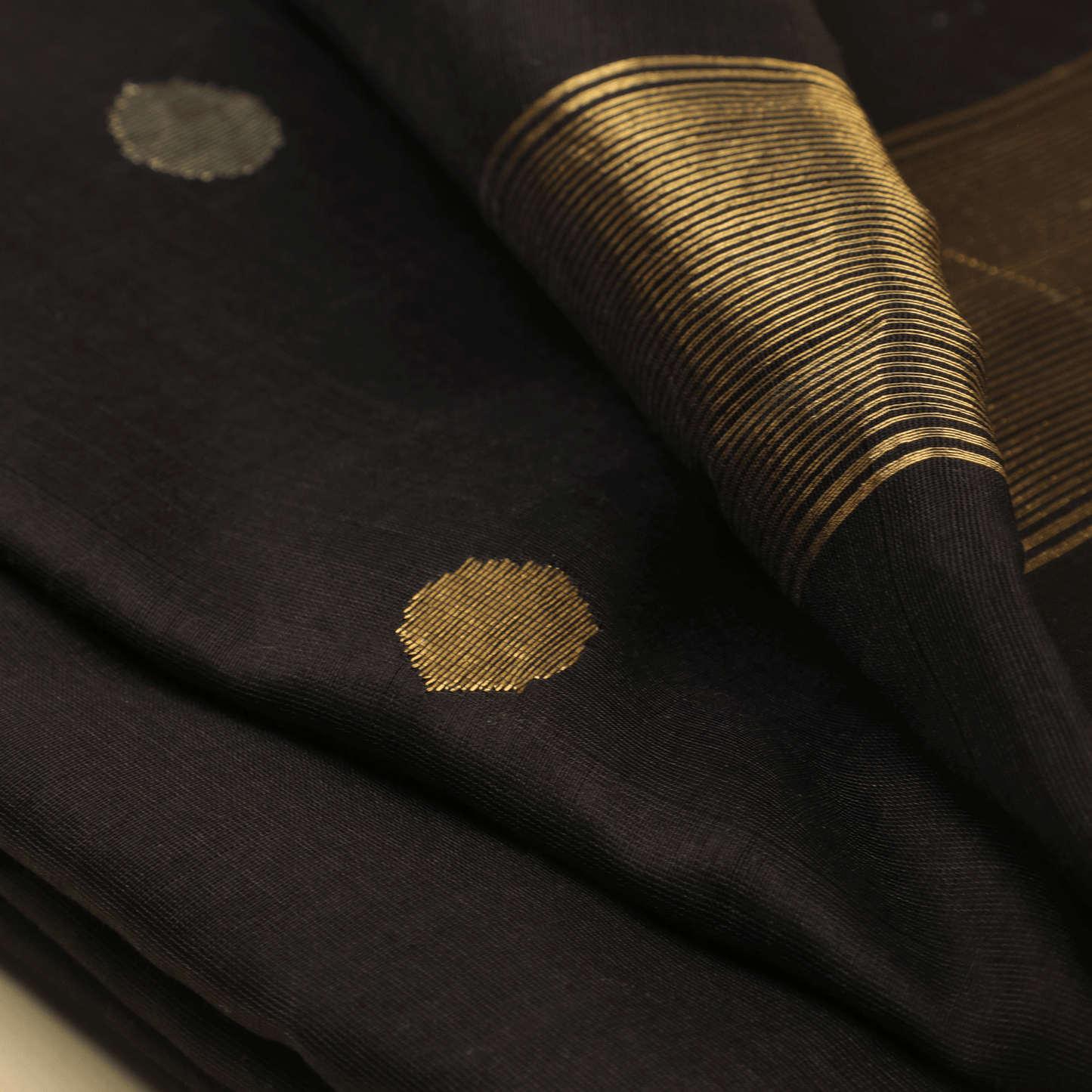 MOHINI - Black Cotton Silk Maheshwari Saree