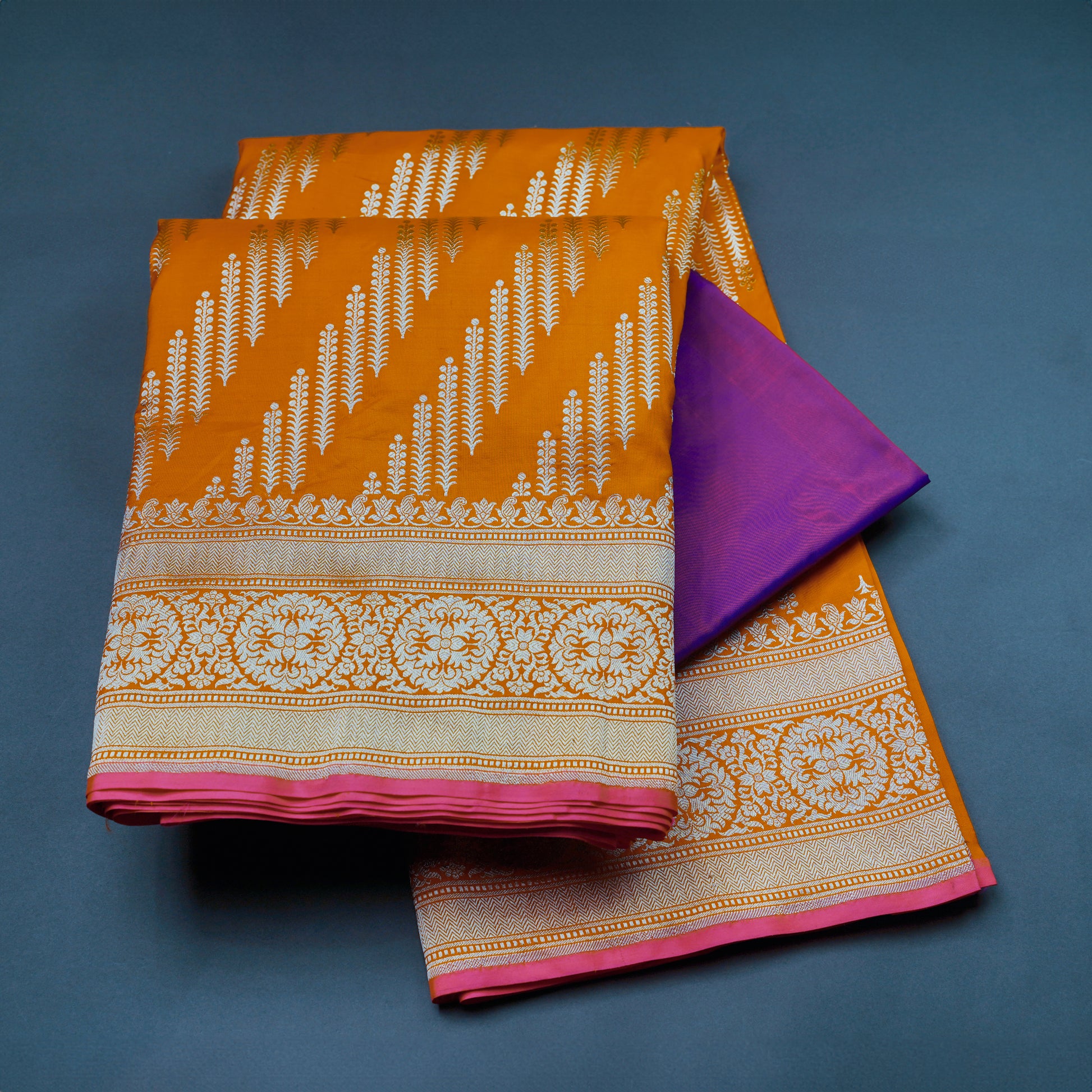 Orange Silk Banarasi Saree with Contrast Blouse