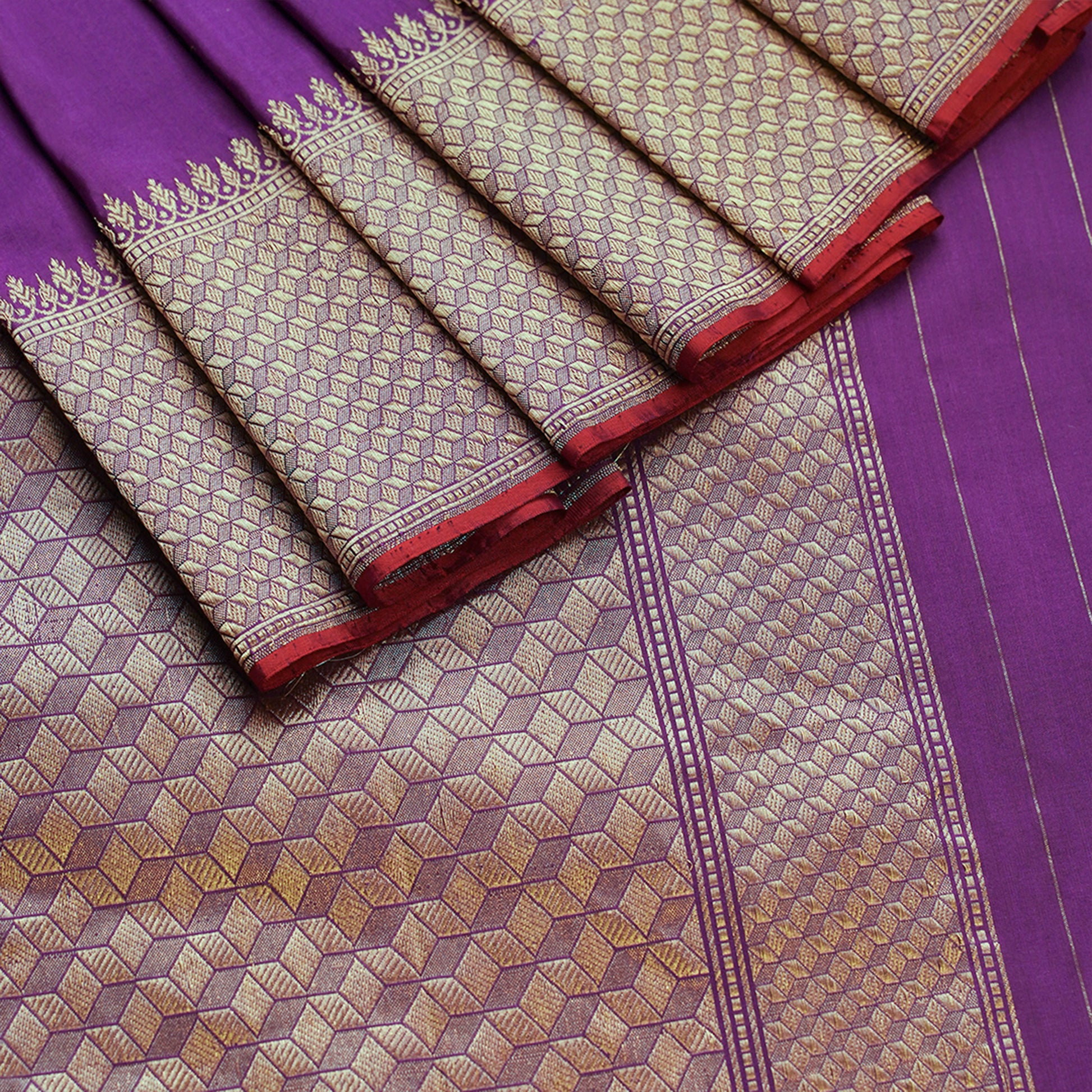 Purple Pure Silk Saree with Yellow Blouse