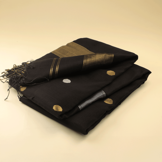 MOHINI - Black Cotton Silk Maheshwari Saree