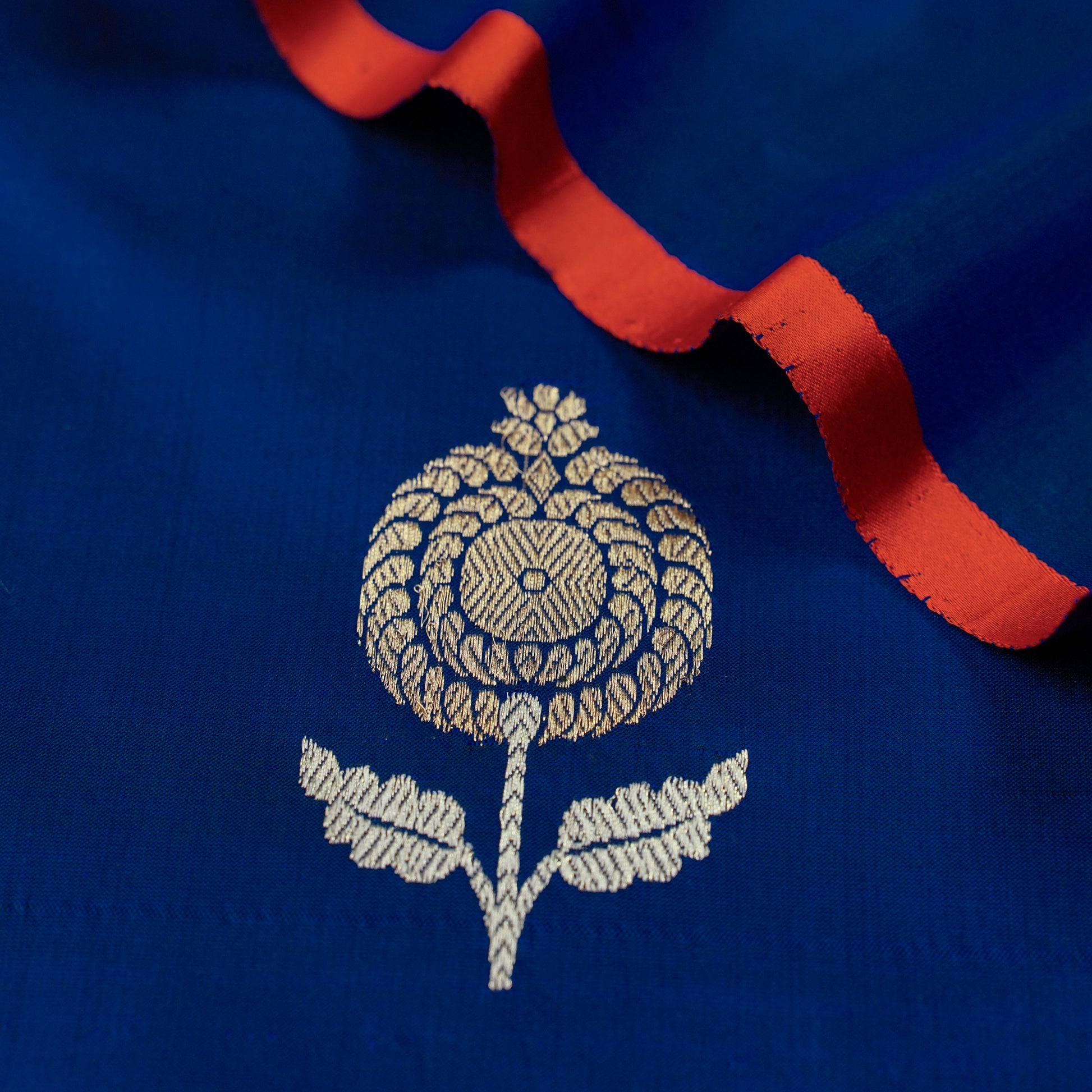 Gold Silver Floral Design On Royal Blue Banarasi Silk Saree