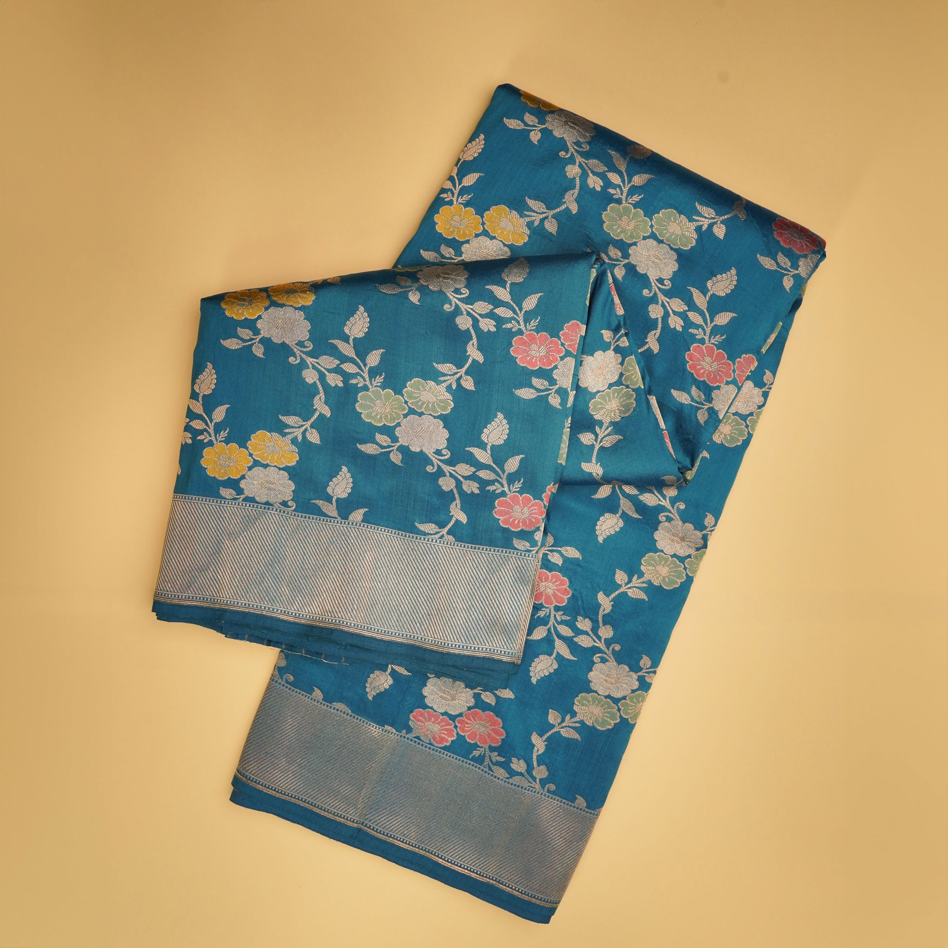 Electric Blue Banarasi Silk Saree - VISMAYA