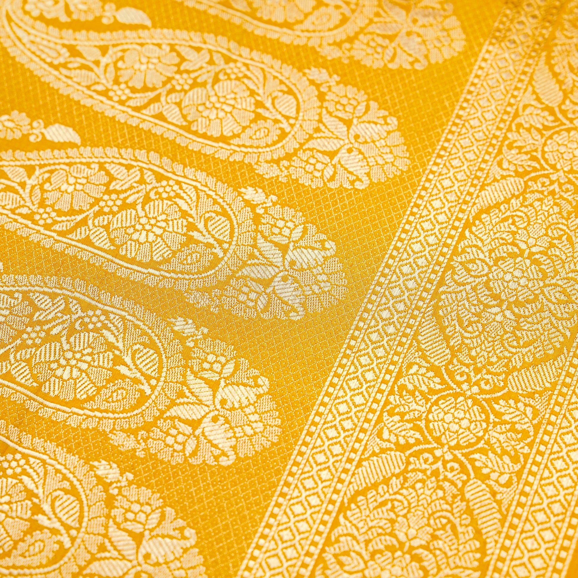Yellow Banarasi Silk Saree with Floral Cutwork Design