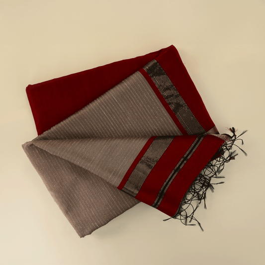 RAGINI - Red Cotton Silk Maheshwari Saree