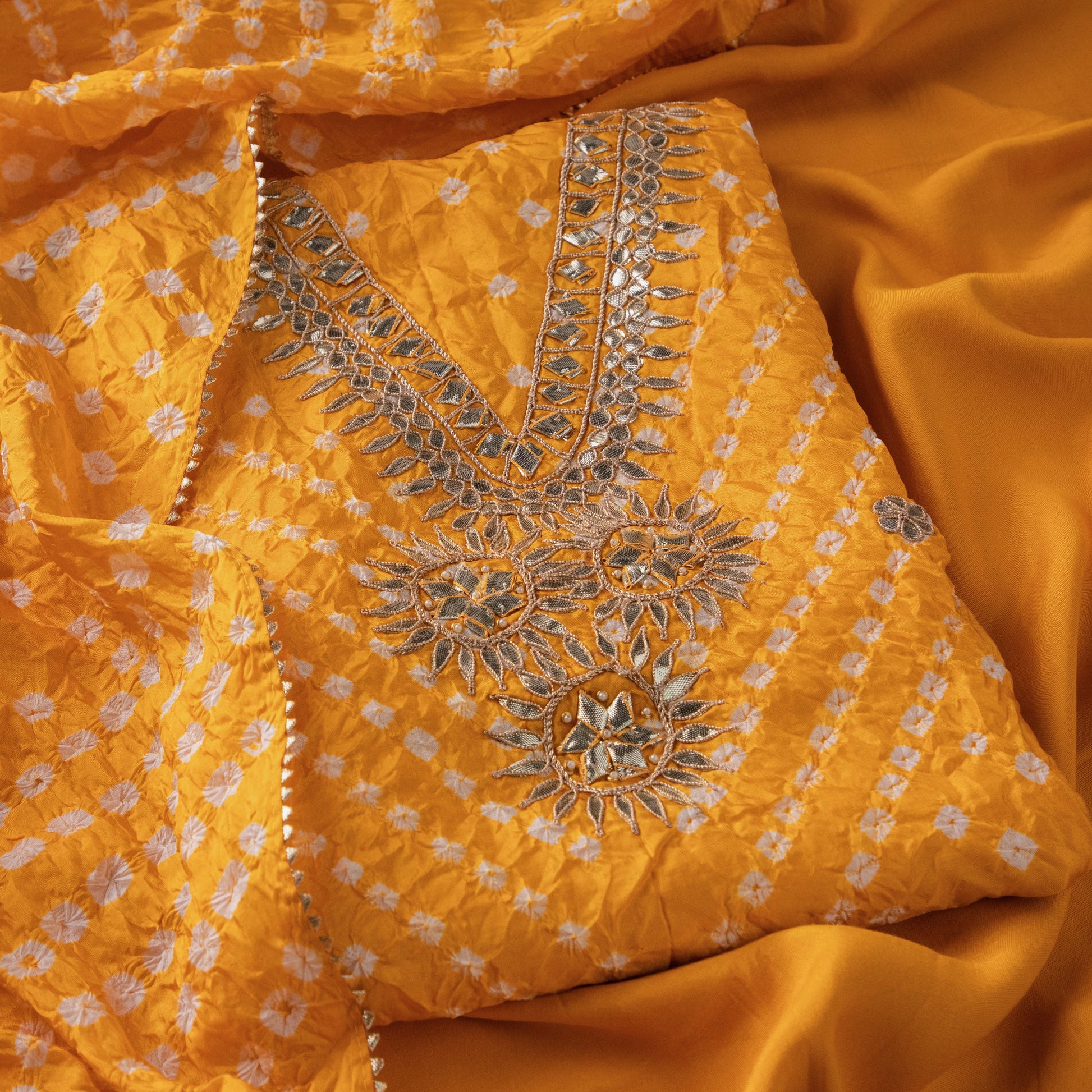 Yellow Bandhini Kurta Suit Set